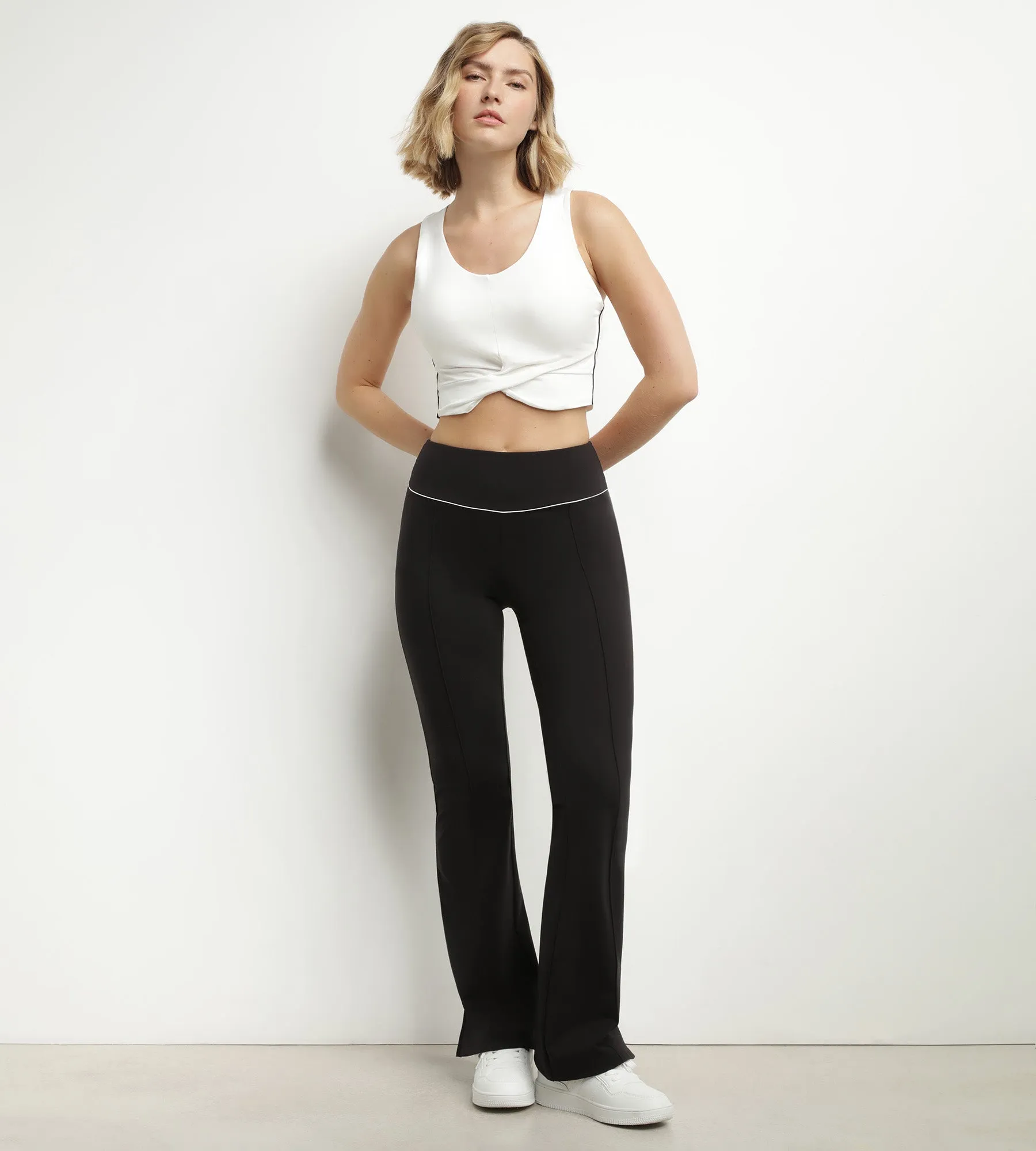 Pantalon de sport évasé pour femme en jersey stretch Noir Dim Move