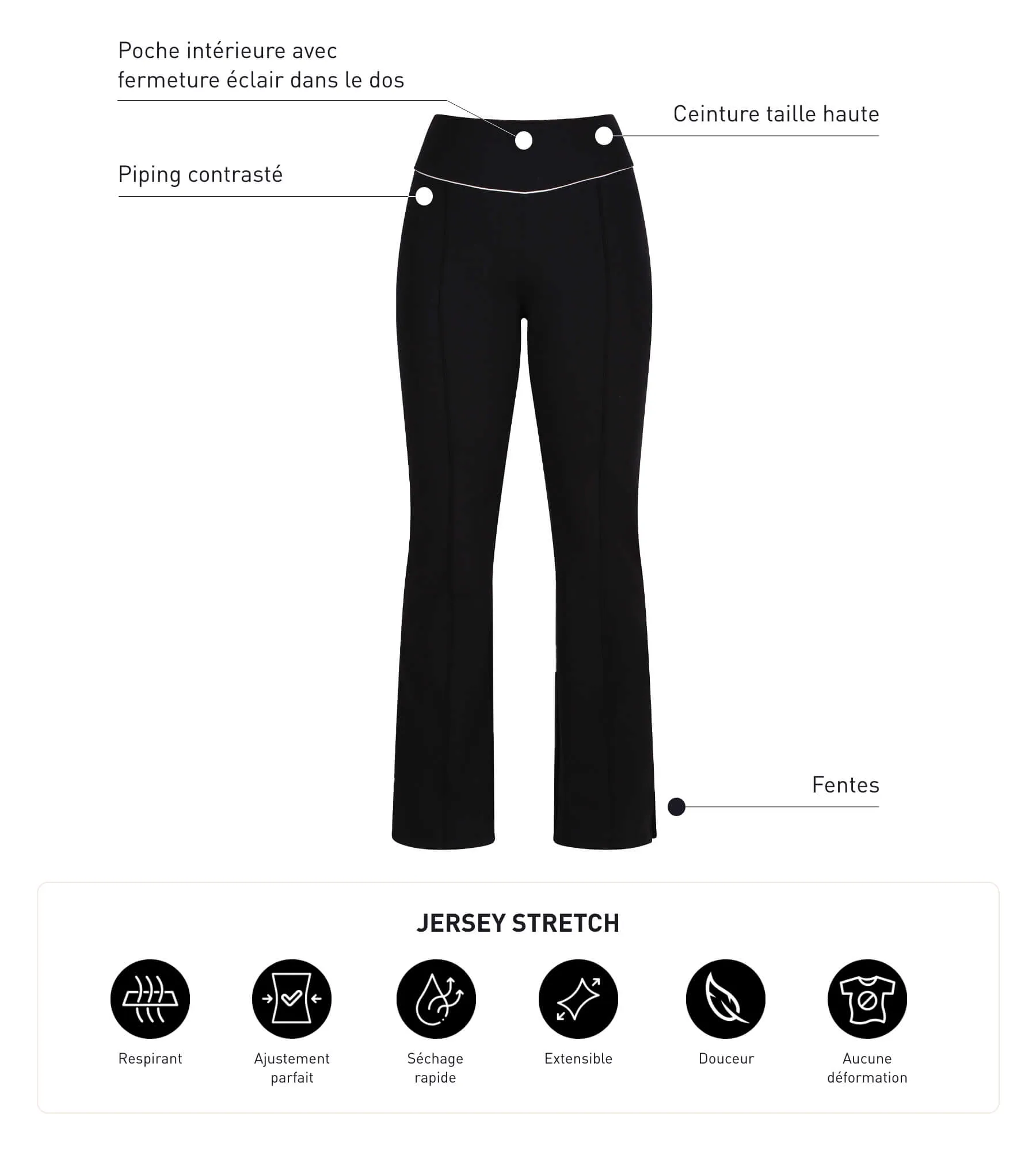 Pantalon de sport évasé pour femme en jersey stretch Noir Dim Move