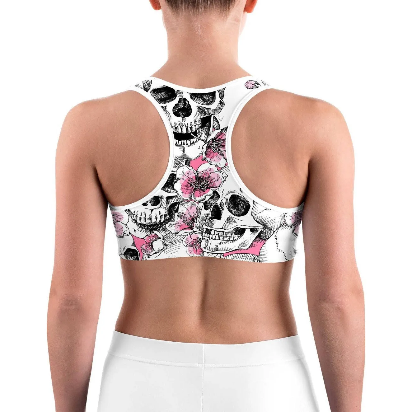 Pink Floral Skulls Sports bra