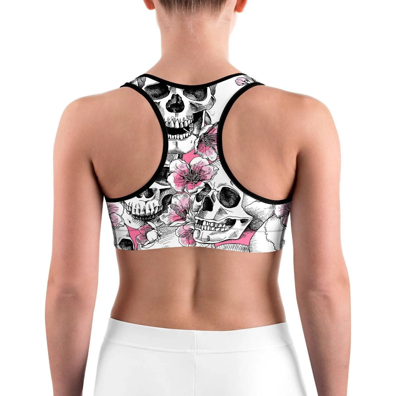 Pink Floral Skulls Sports bra