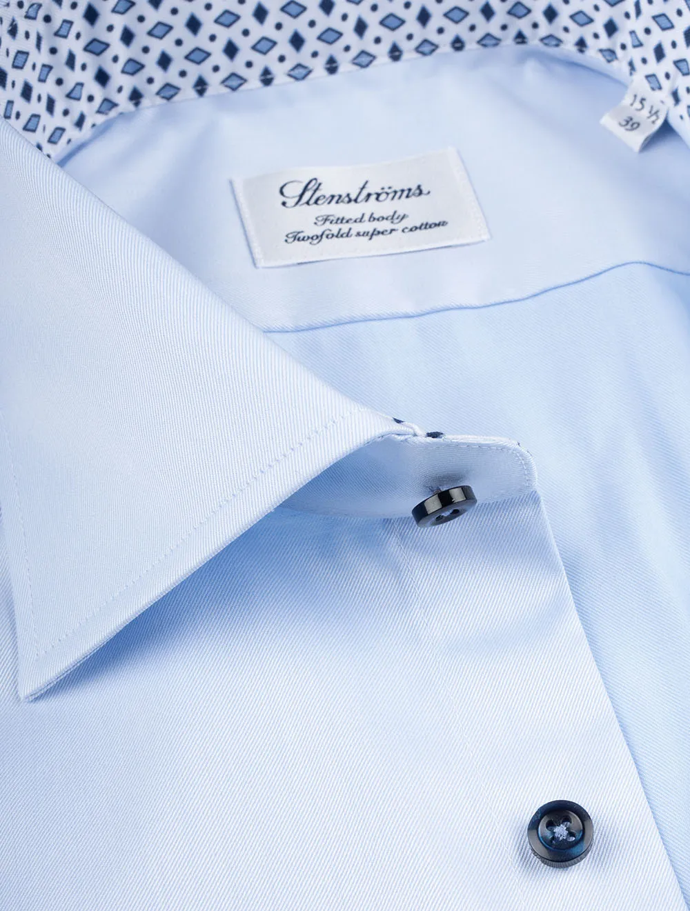 Plain With Inlay Fitted Body Shirt Blue