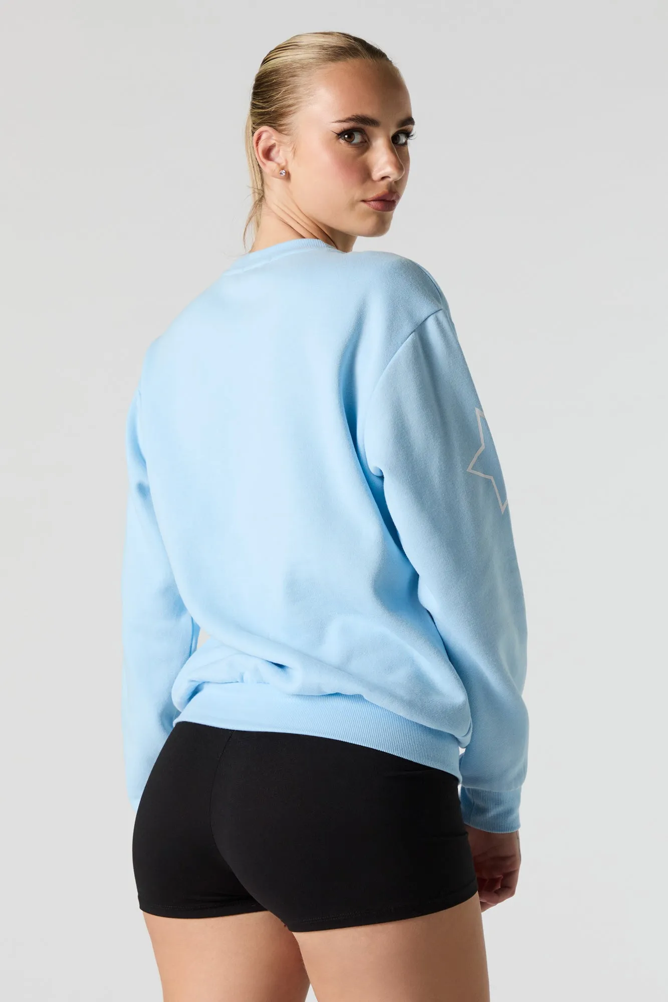 Rhinestone Graphic Fleece Sweatshirt