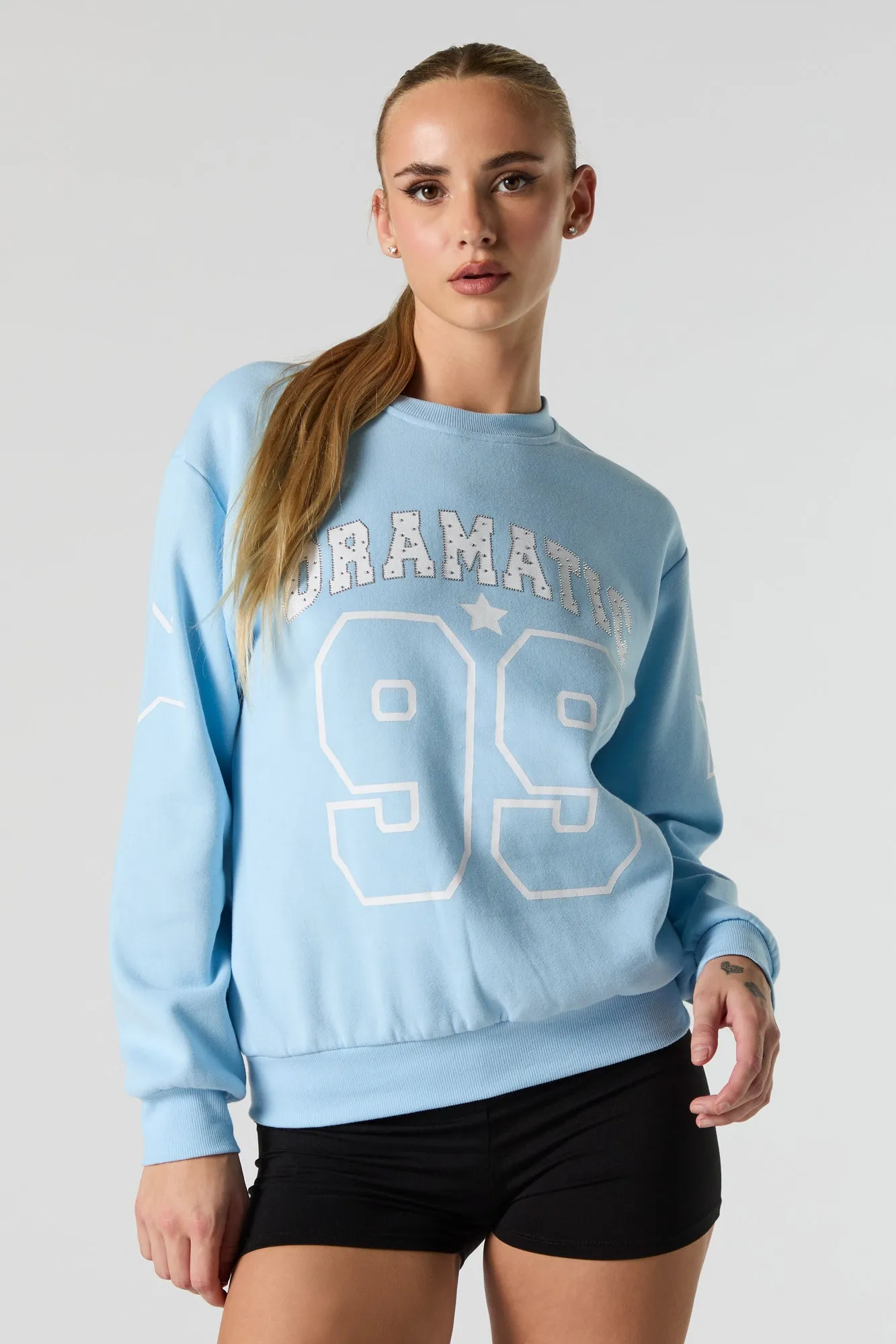 Rhinestone Graphic Fleece Sweatshirt