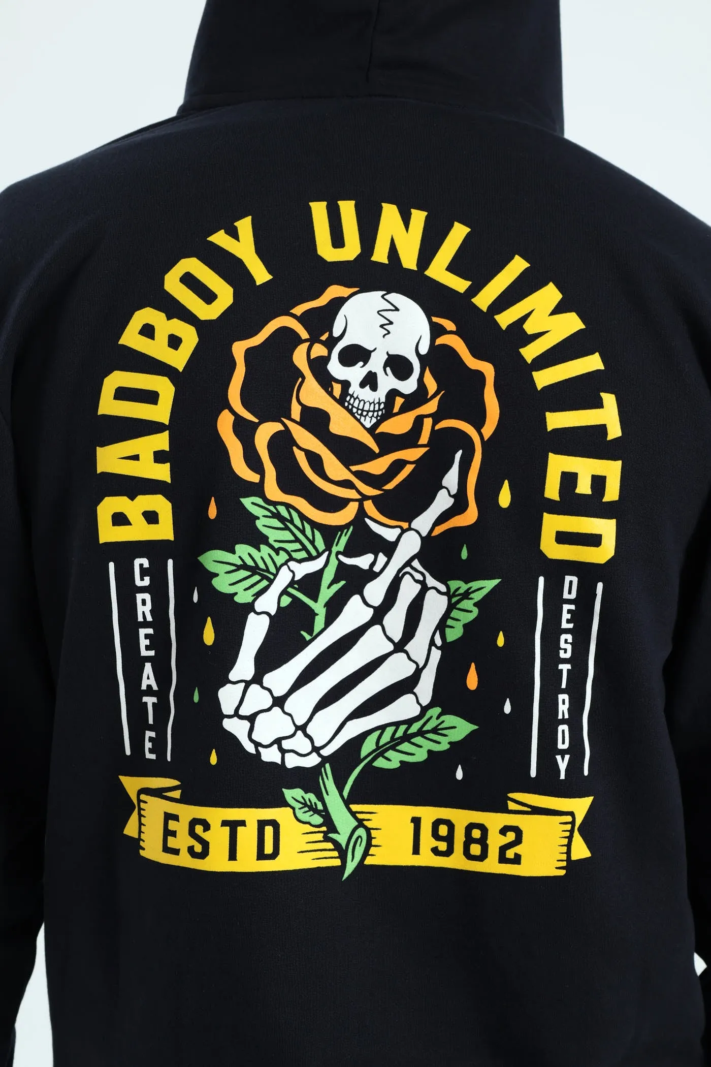 Skull Rose Zip Hoody - Navy