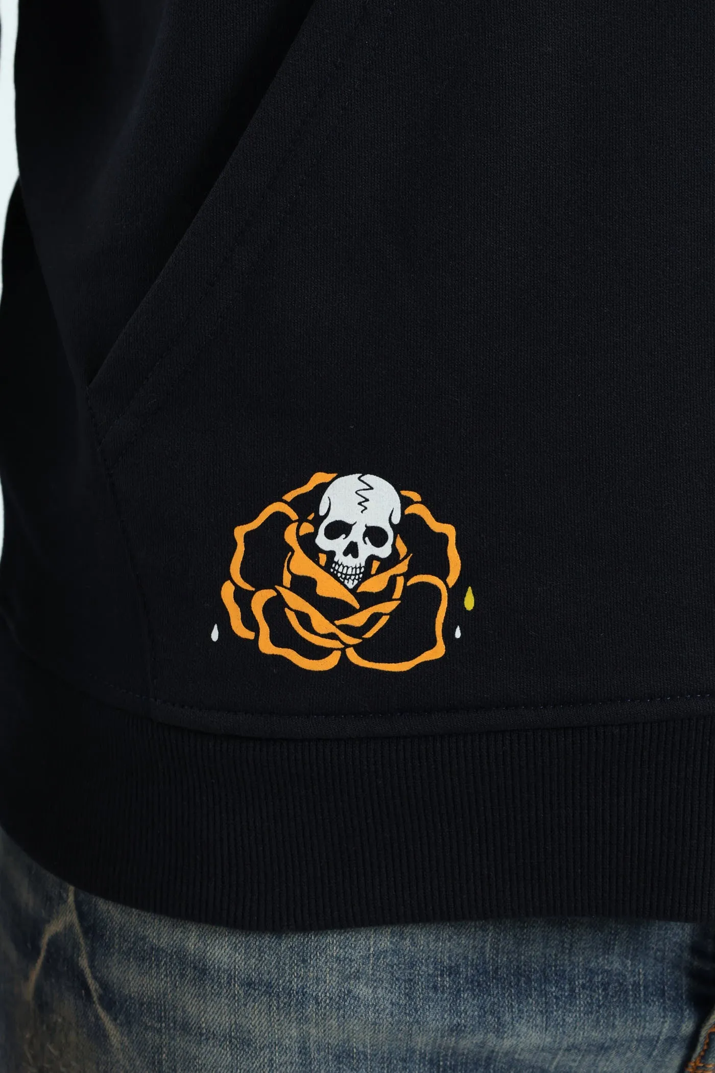 Skull Rose Zip Hoody - Navy