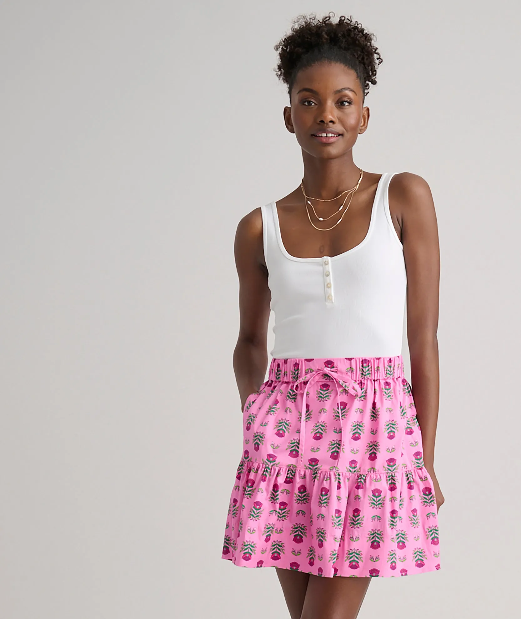 Stretch Cotton Block Print Ilona Skirt