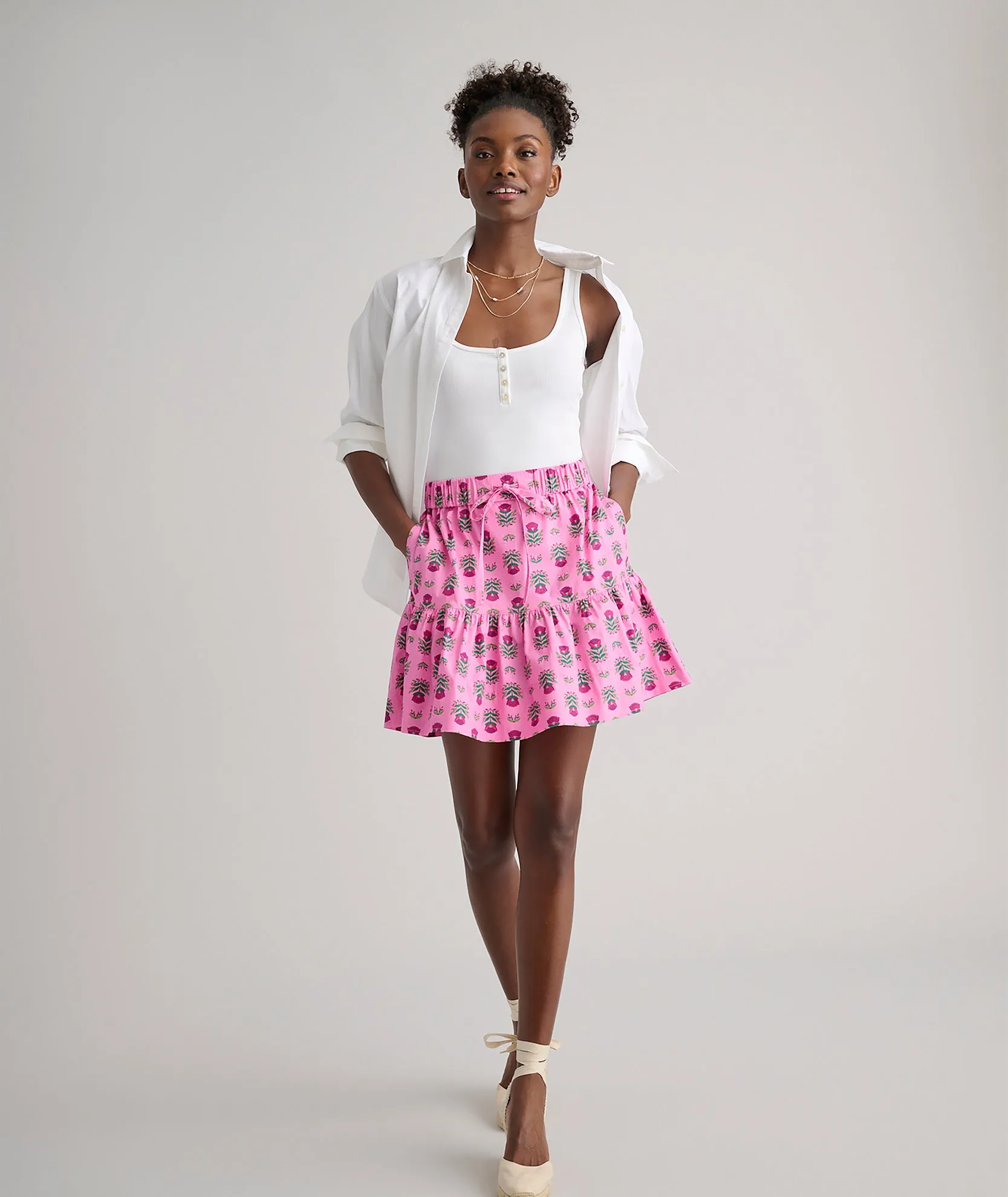 Stretch Cotton Block Print Ilona Skirt