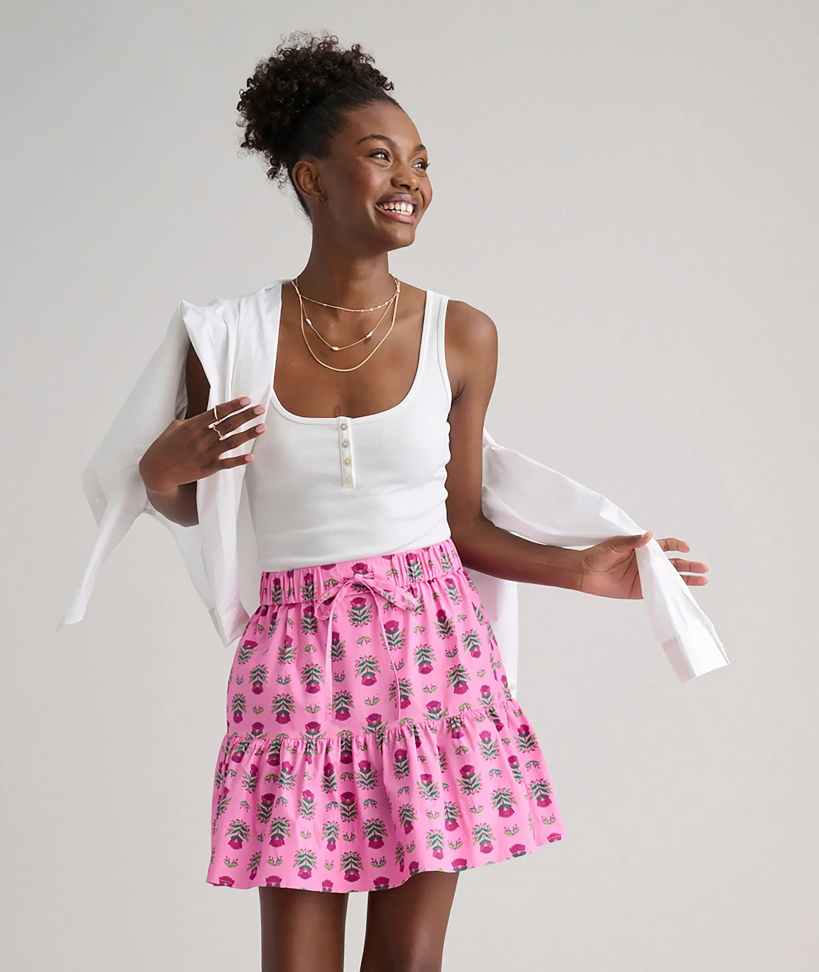 Stretch Cotton Block Print Ilona Skirt