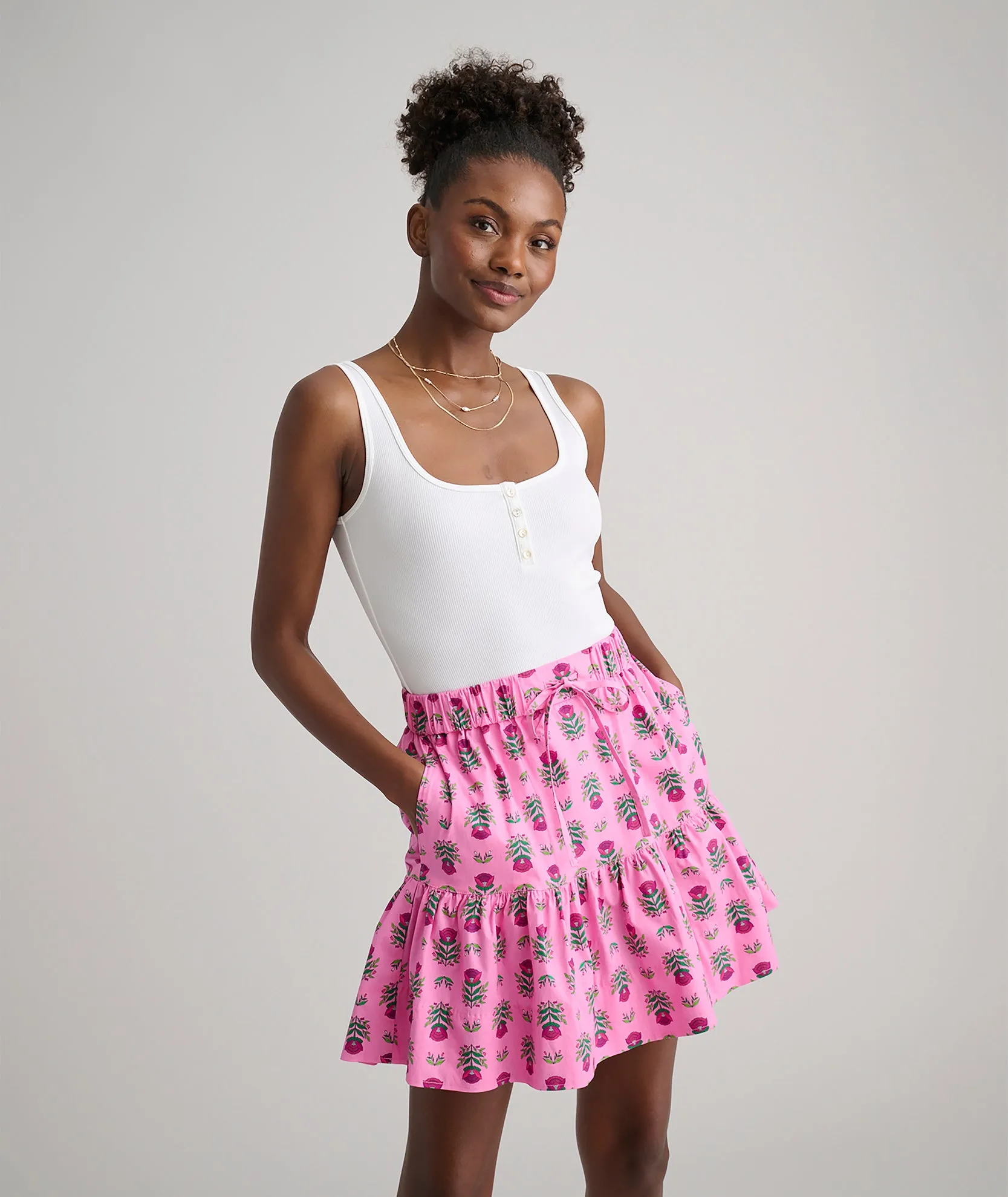 Stretch Cotton Block Print Ilona Skirt