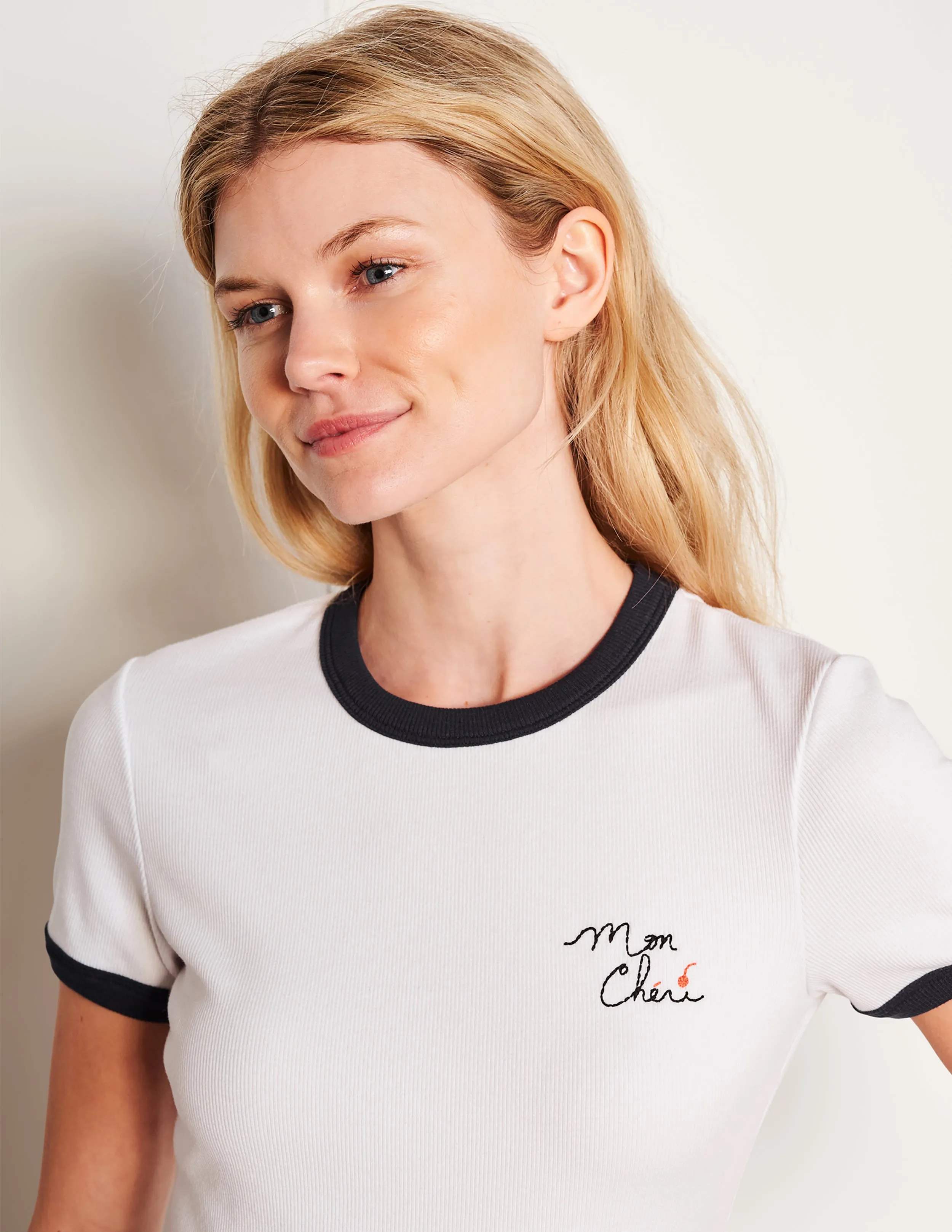 Sundry Mon Cheri Ringer Shrunken Tee in Optic White