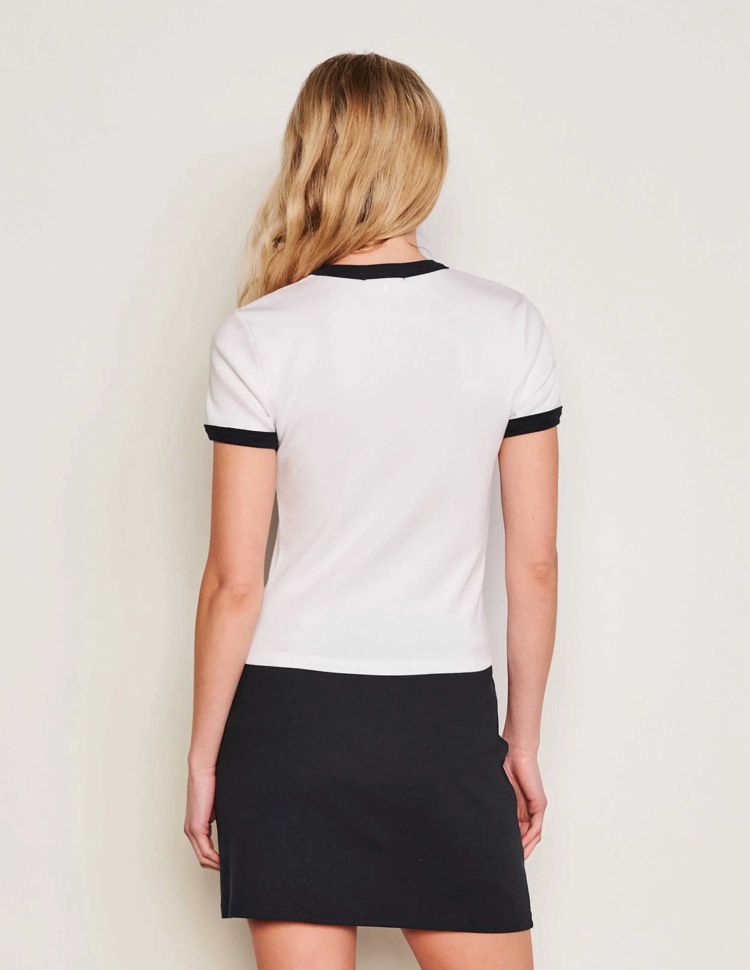 Sundry Mon Cheri Ringer Shrunken Tee in Optic White