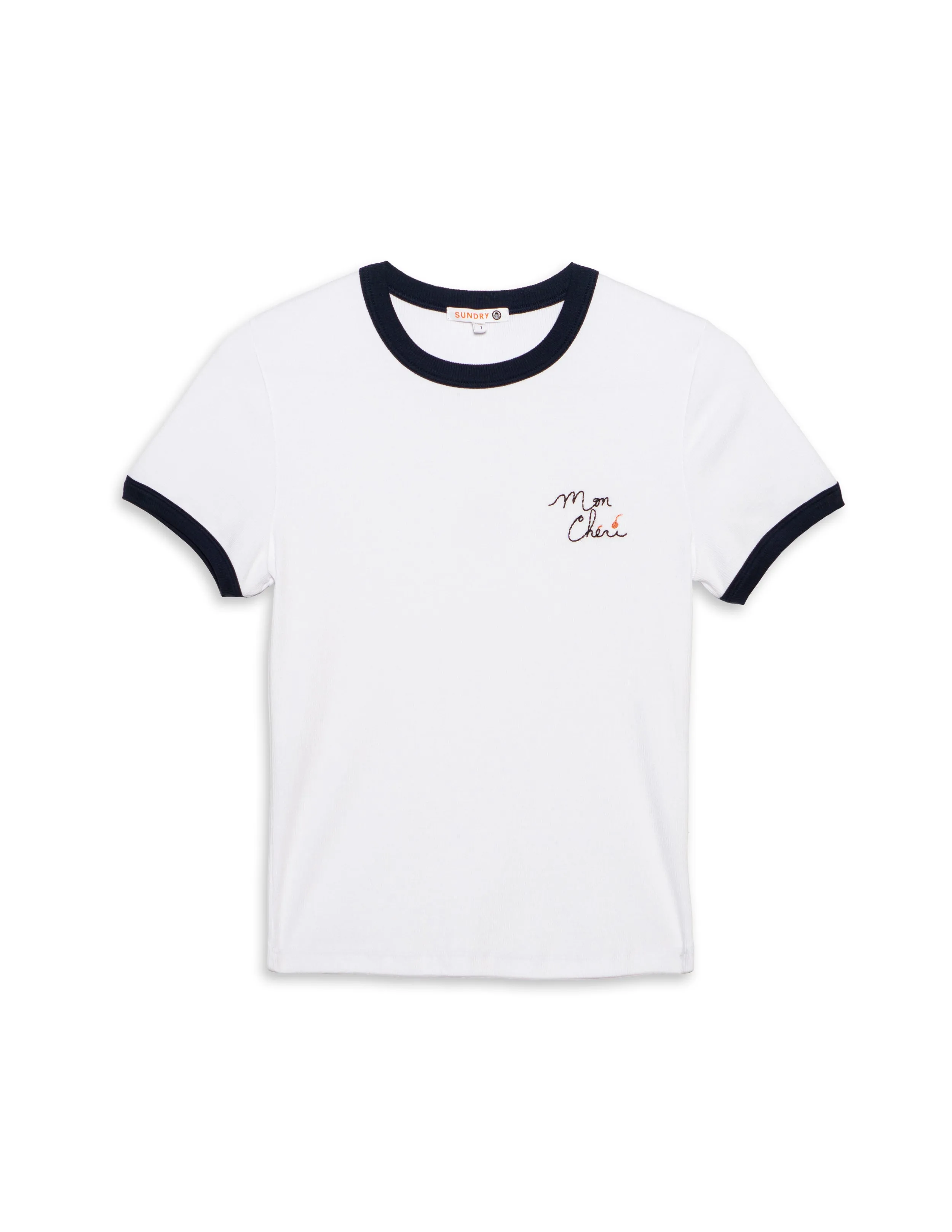 Sundry Mon Cheri Ringer Shrunken Tee in Optic White