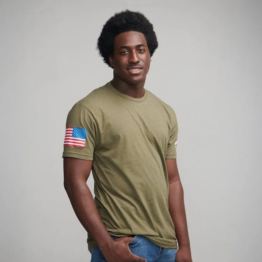 USA Flag Basic T-Shirt - Military Green