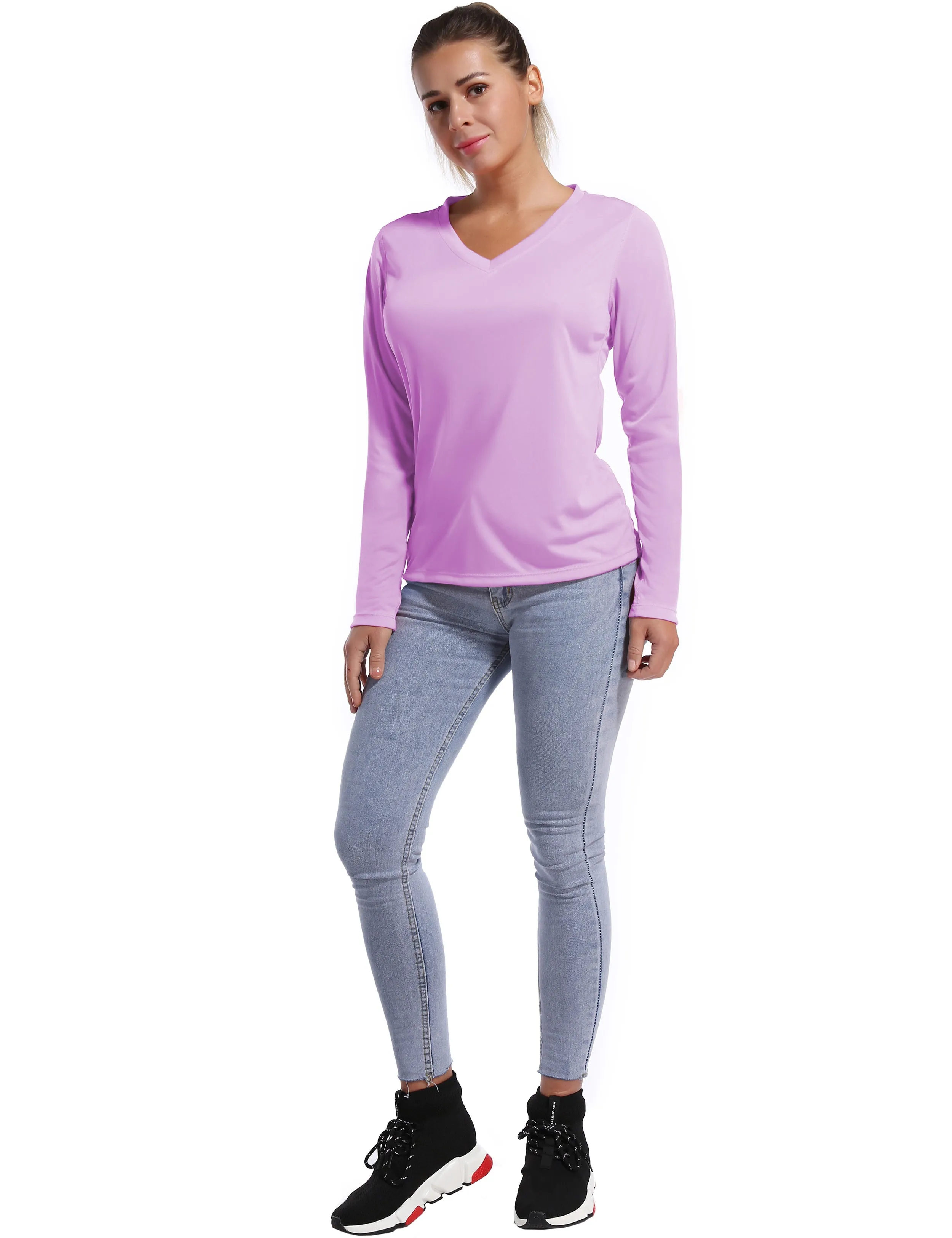 V Neck Long Sleeve Athletic Shirts purple_yoga