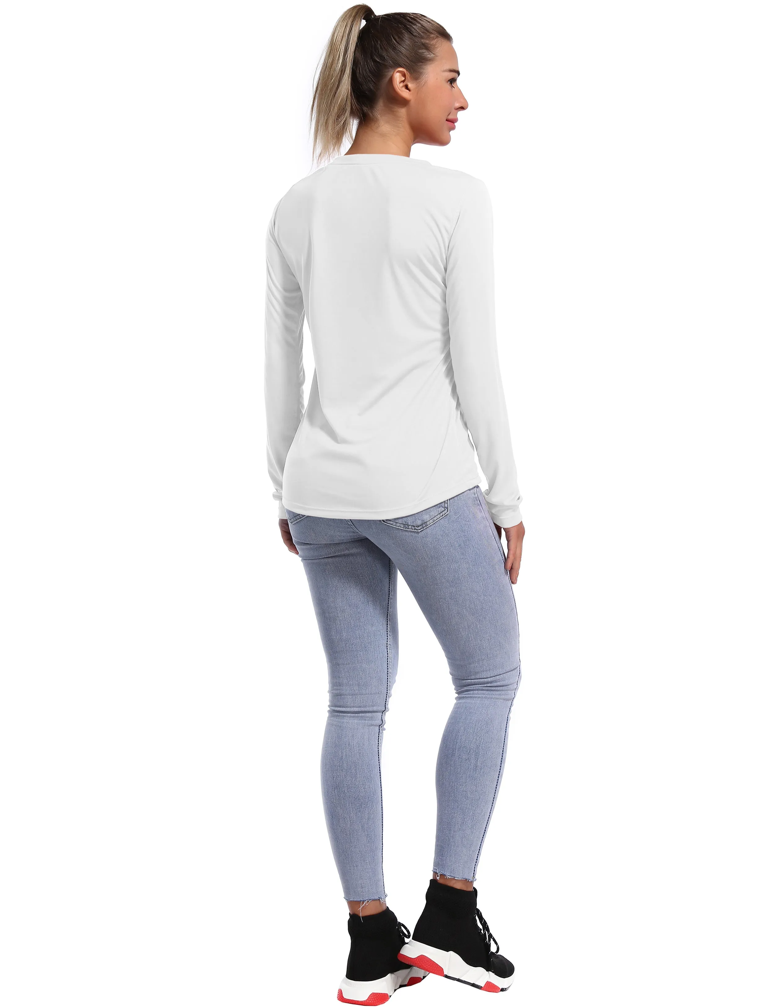 V Neck Long Sleeve Athletic Shirts white_Pilates