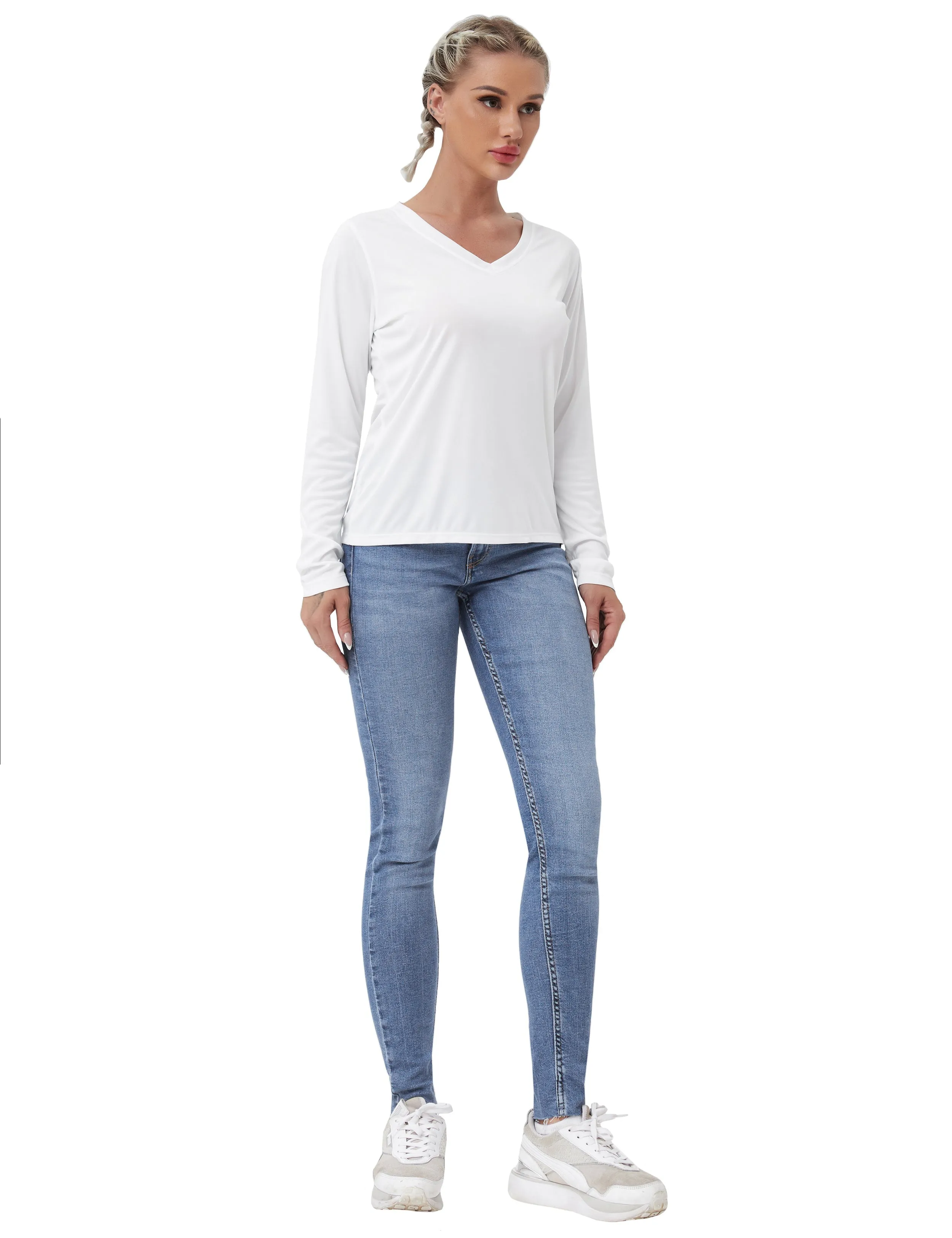 V Neck Long Sleeve Athletic Shirts white_Pilates