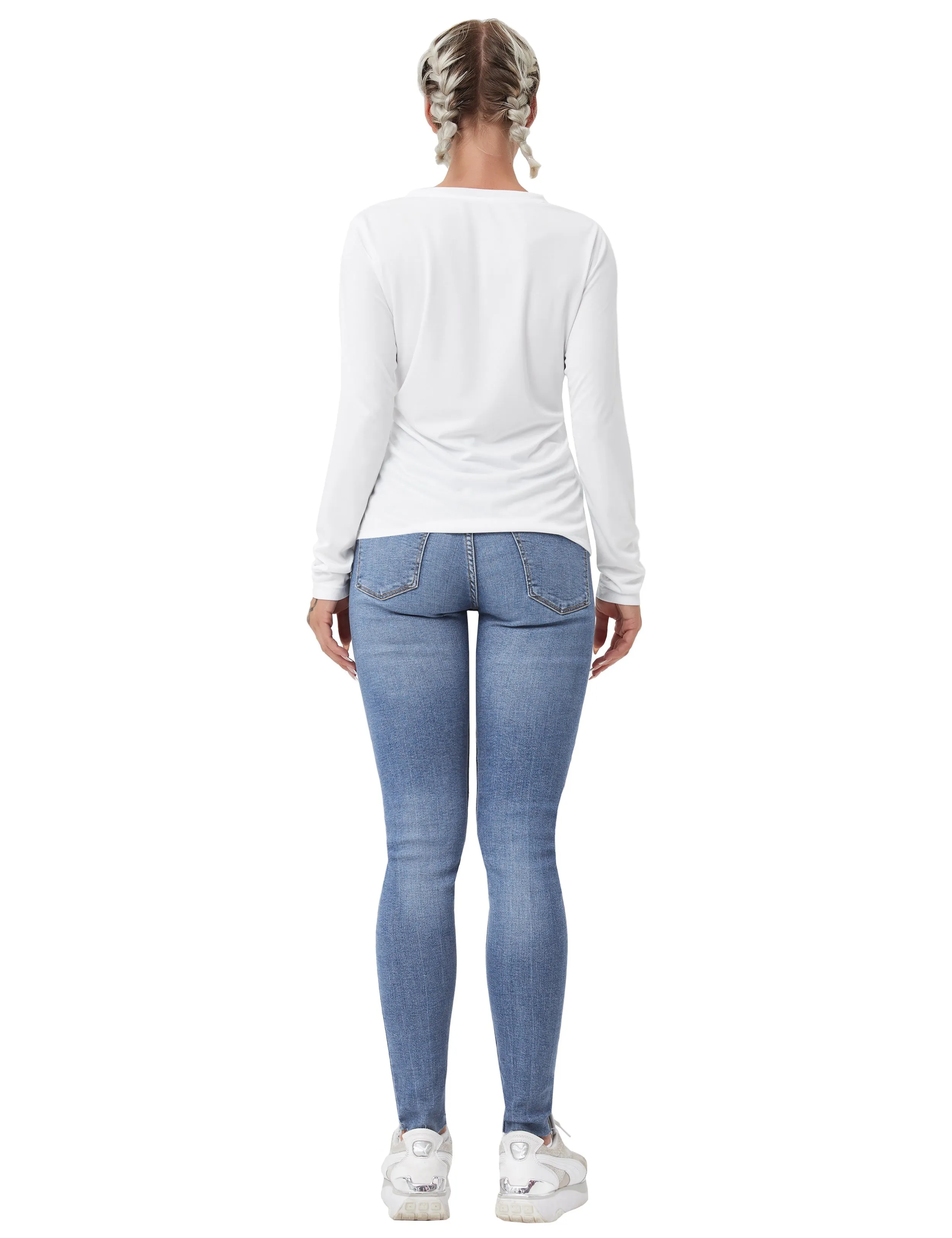 V Neck Long Sleeve Athletic Shirts white_Pilates