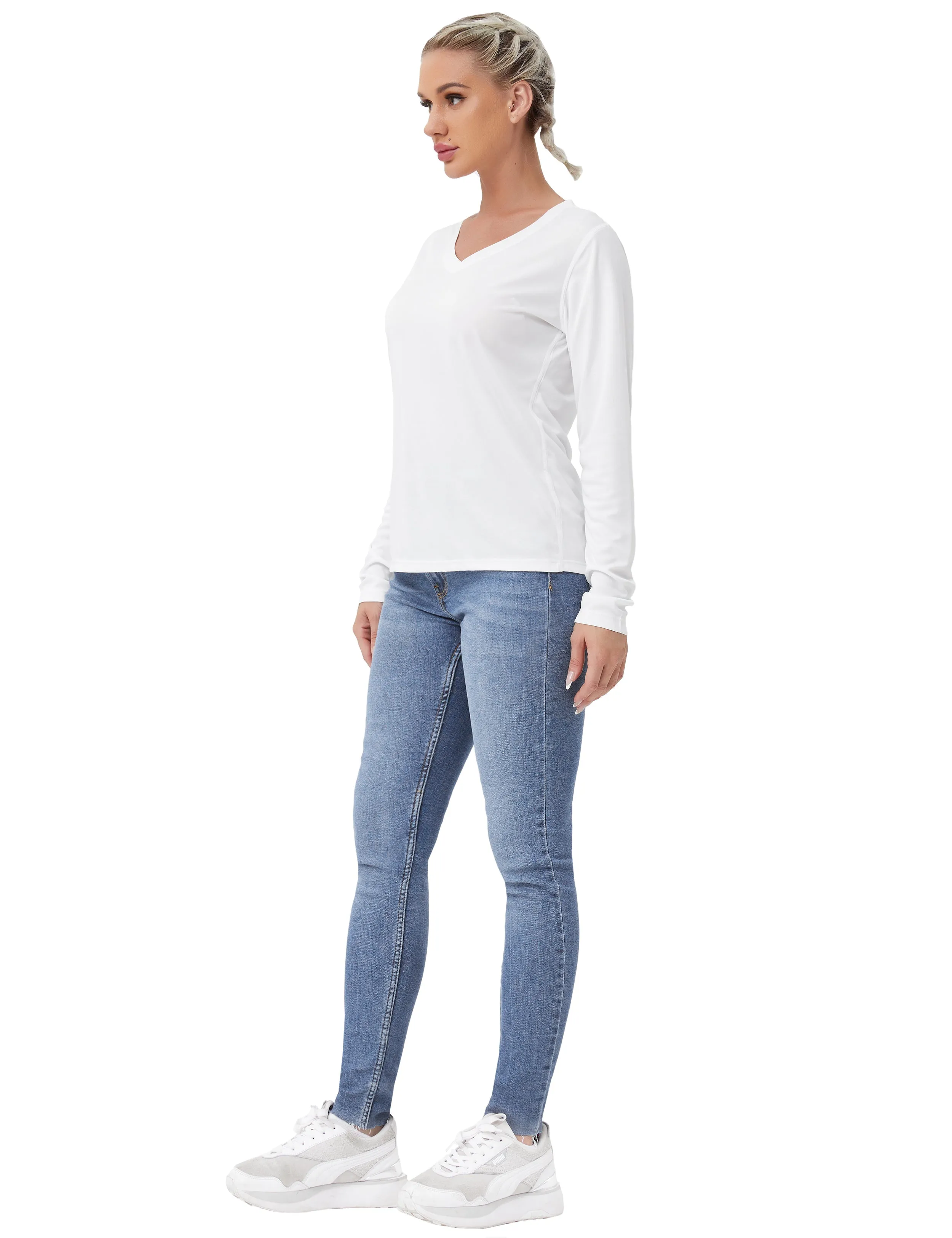 V Neck Long Sleeve Athletic Shirts white_Pilates