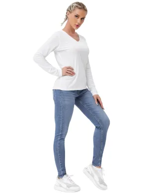 V Neck Long Sleeve Athletic Shirts white_Pilates