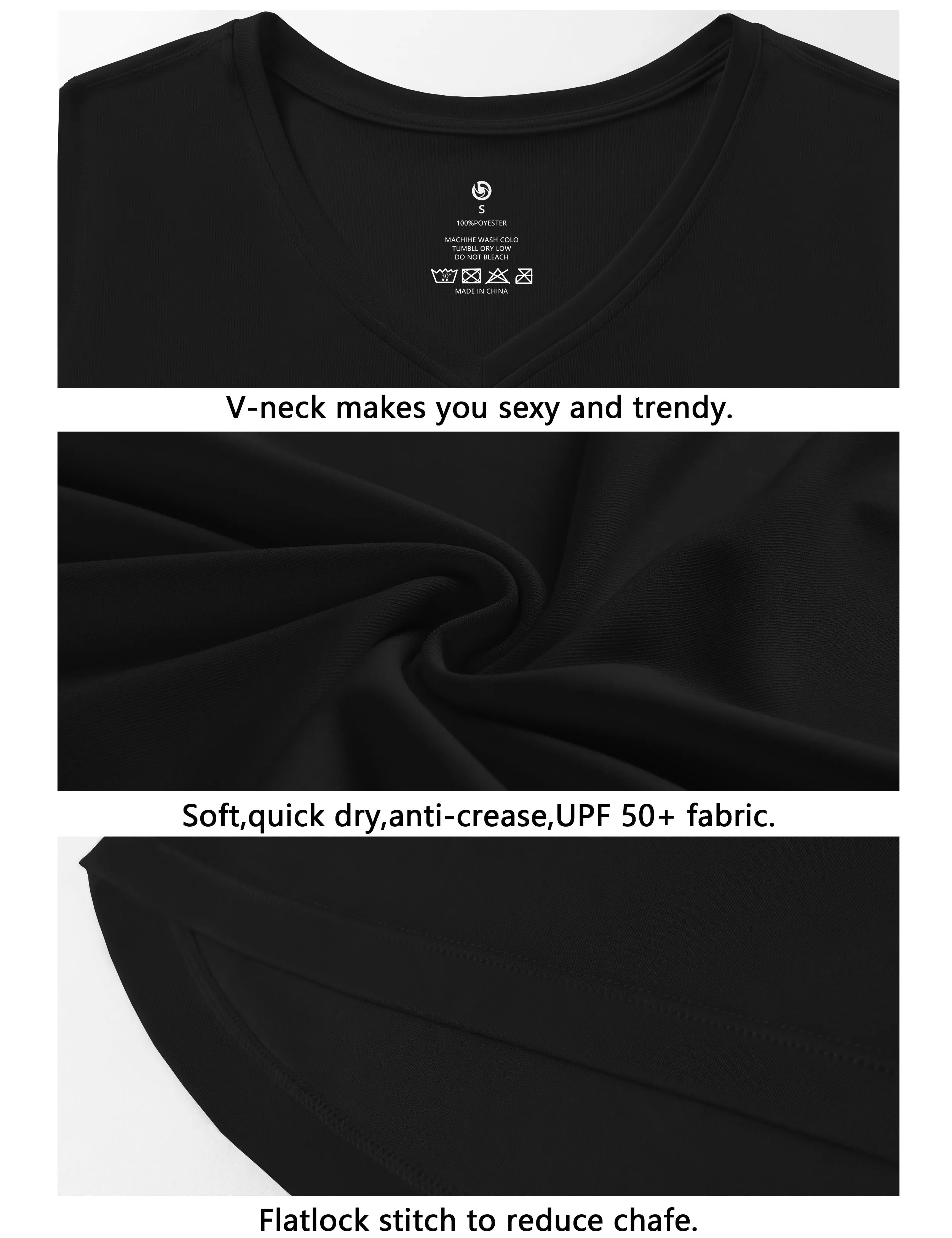 V-Neck Short Sleeve Athletic Shirts black_Jogging