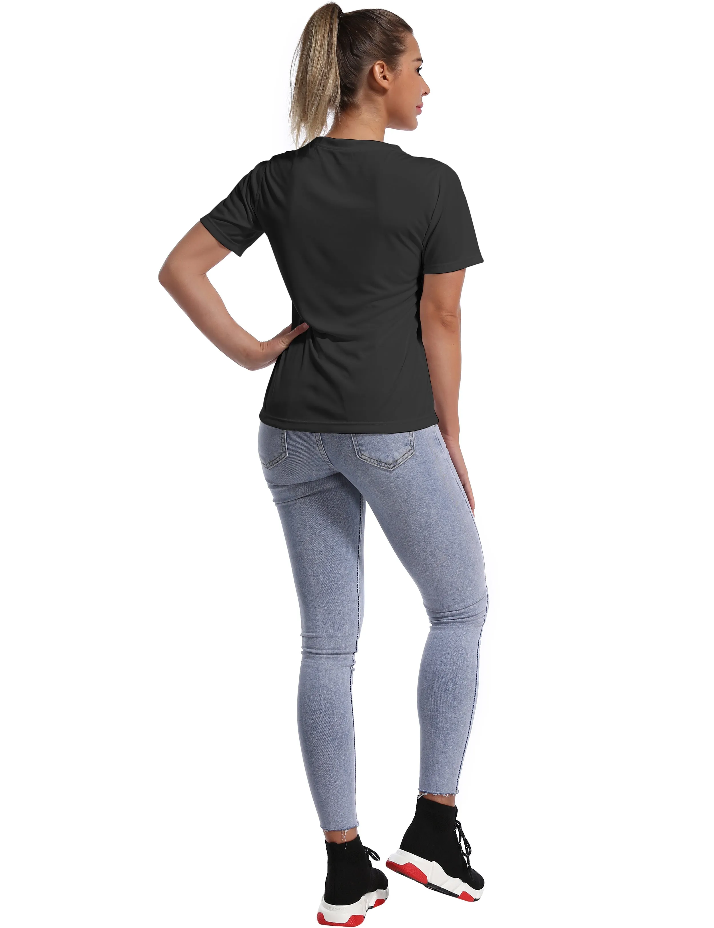 V-Neck Short Sleeve Athletic Shirts black_Jogging
