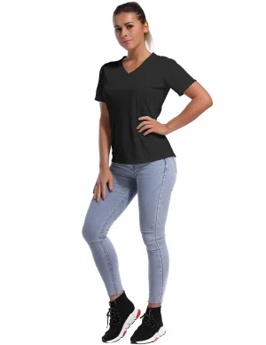 V-Neck Short Sleeve Athletic Shirts black_Jogging