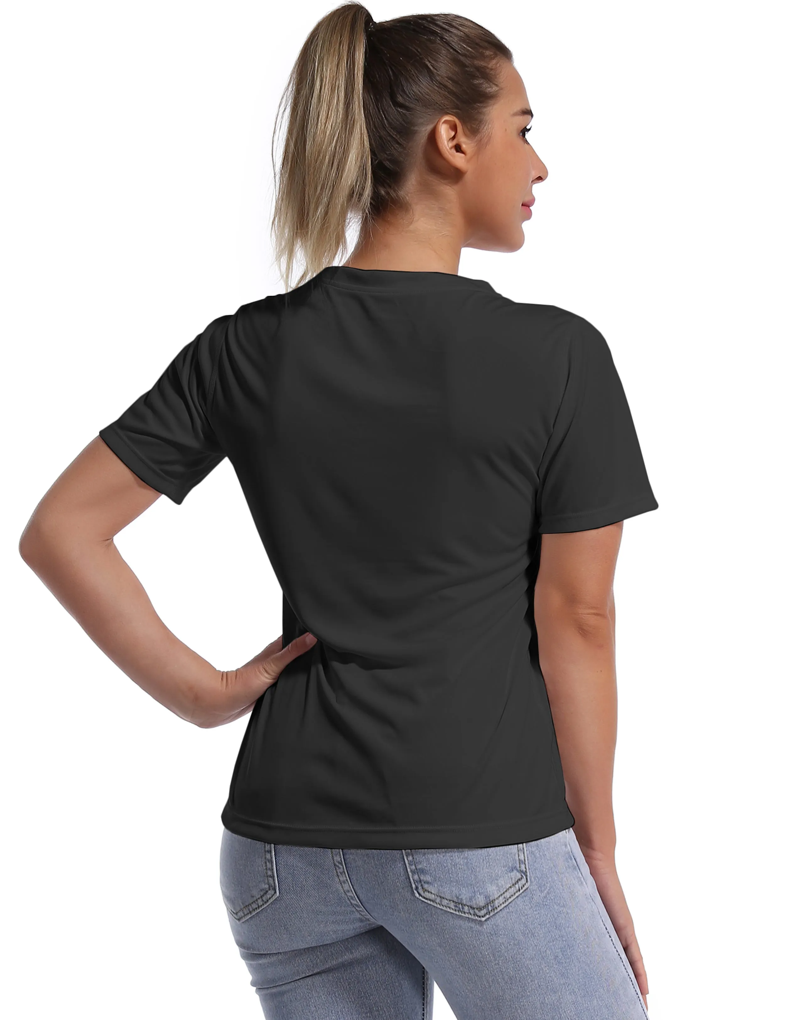 V-Neck Short Sleeve Athletic Shirts black_Jogging
