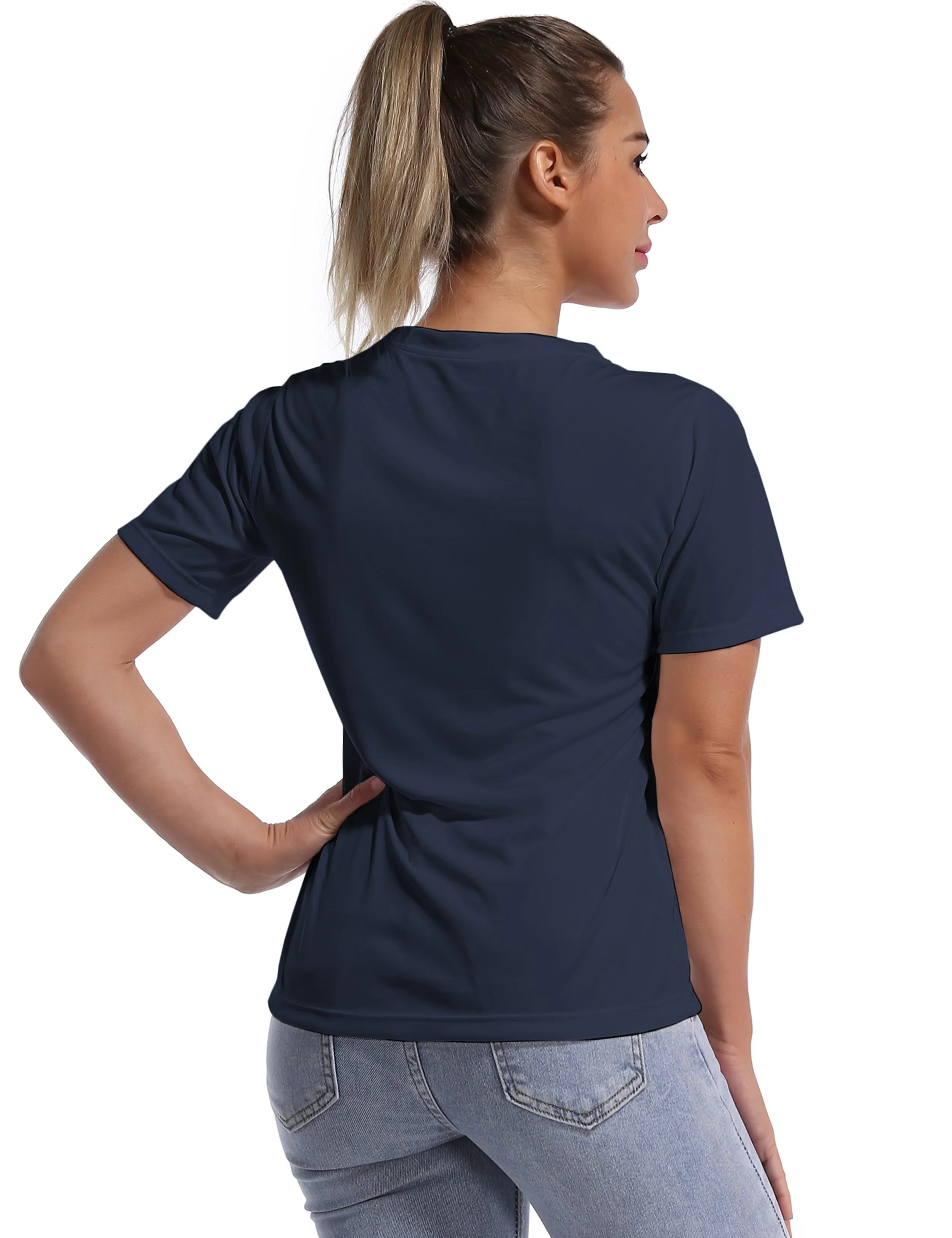 V-Neck Short Sleeve Athletic Shirts darknavy_Gym