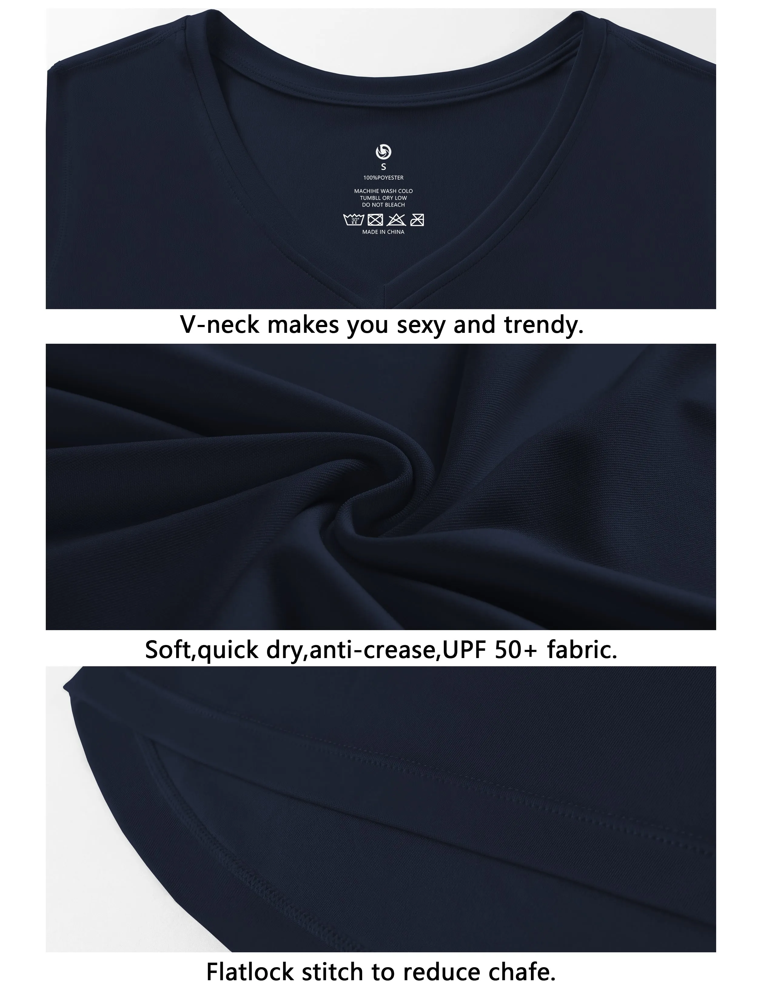 V-Neck Short Sleeve Athletic Shirts darknavy_Gym