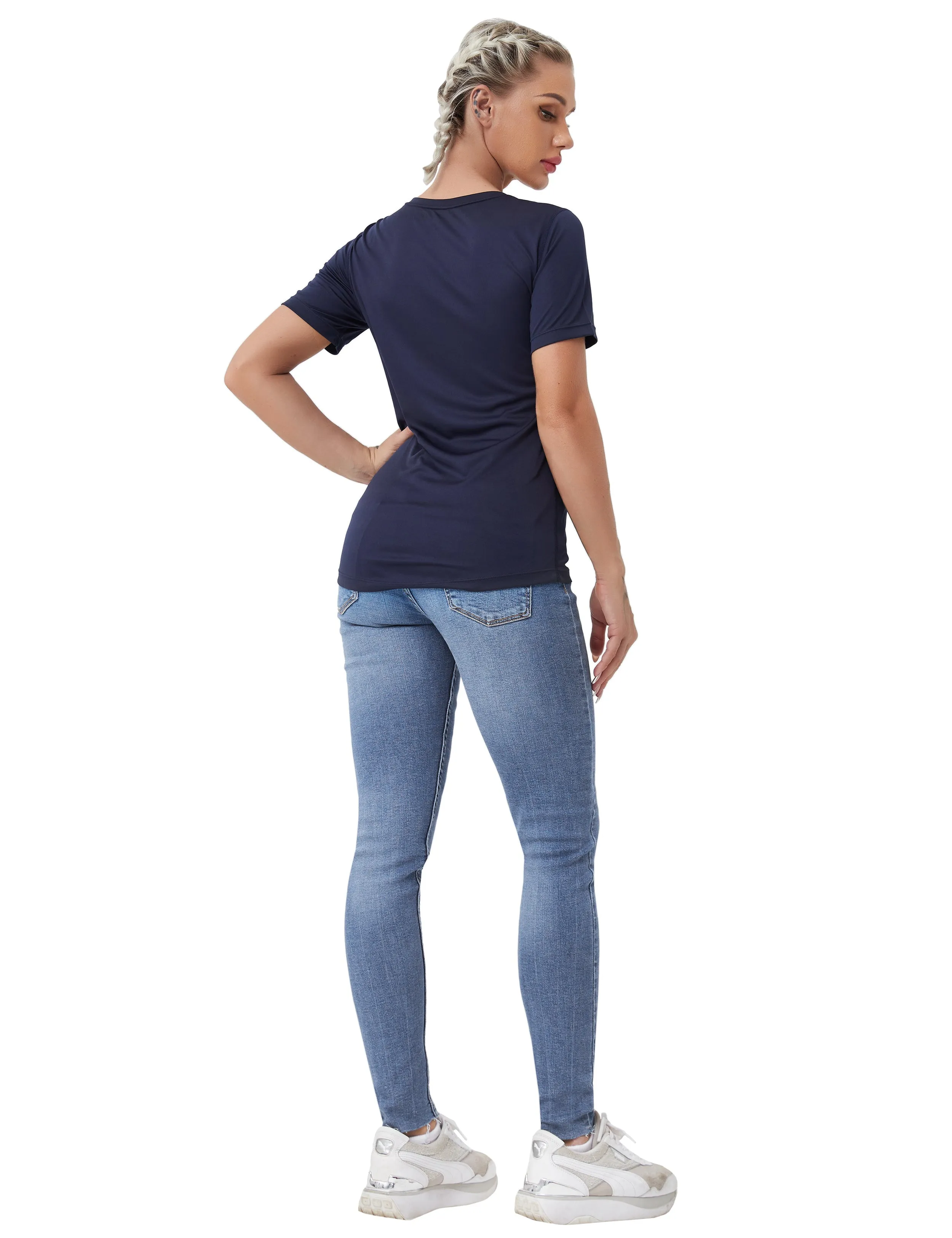 V-Neck Short Sleeve Athletic Shirts darknavy_Gym