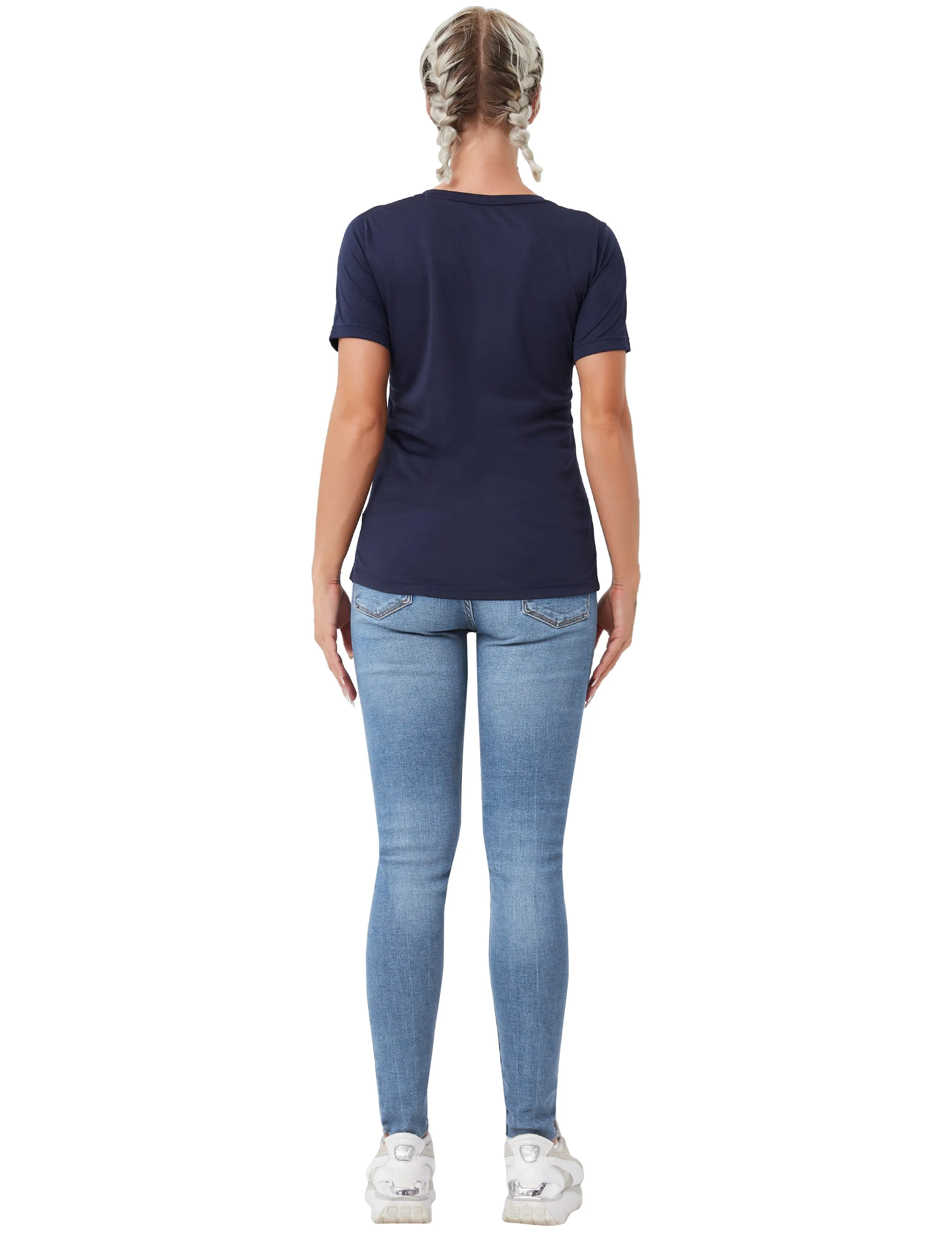 V-Neck Short Sleeve Athletic Shirts darknavy_Gym