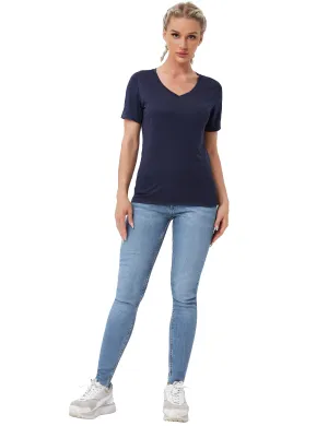 V-Neck Short Sleeve Athletic Shirts darknavy_Gym