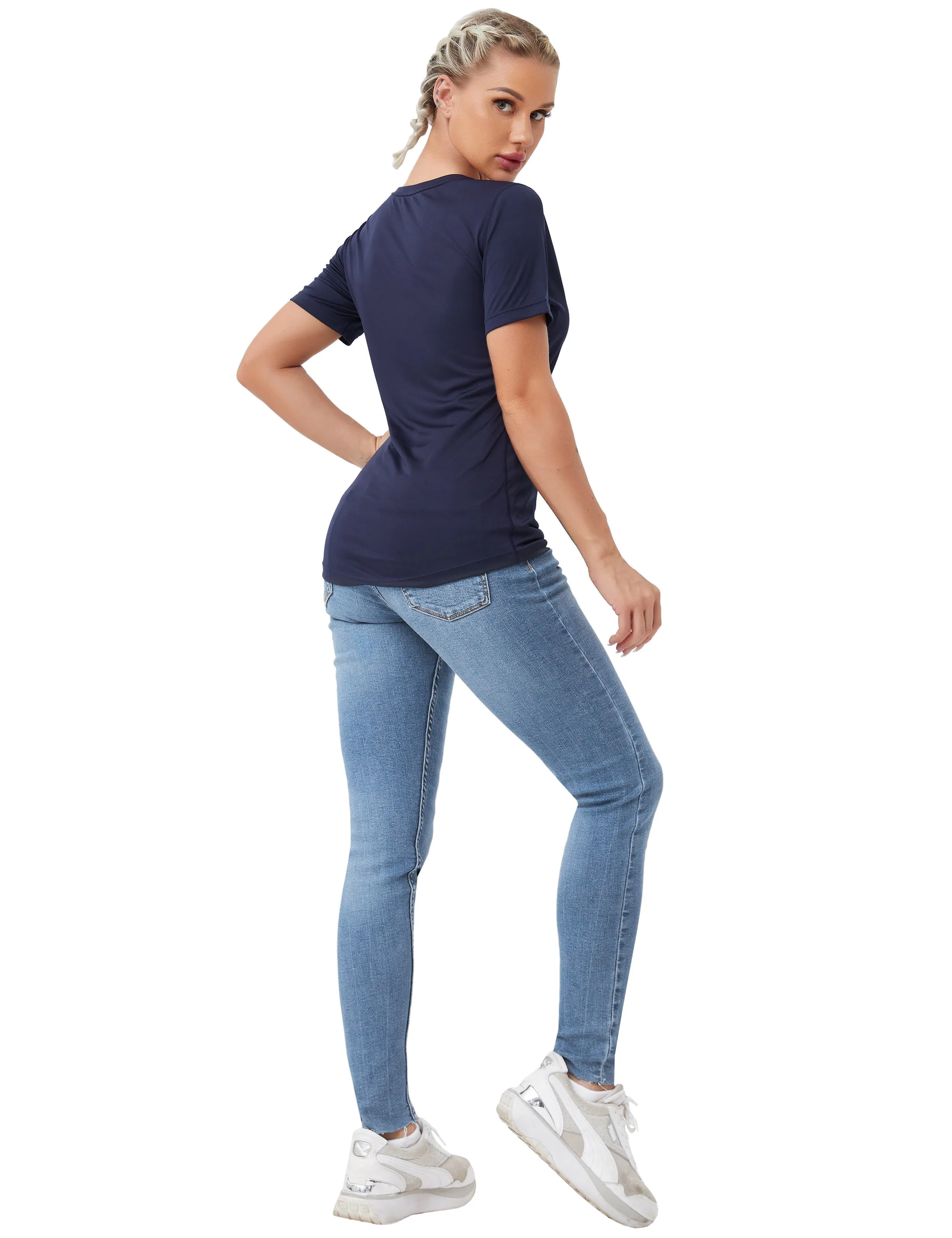 V-Neck Short Sleeve Athletic Shirts darknavy_Gym