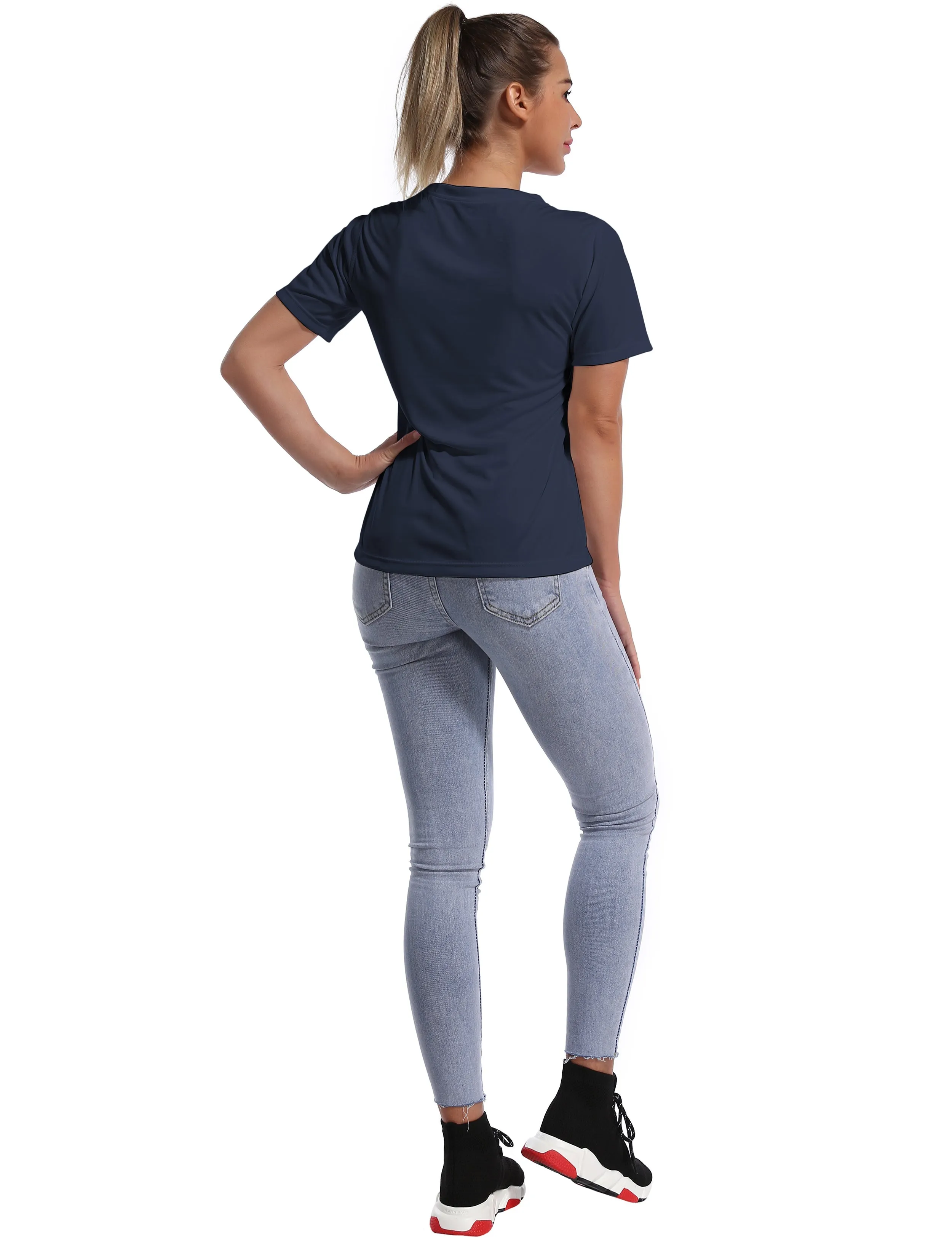 V-Neck Short Sleeve Athletic Shirts darknavy_Gym