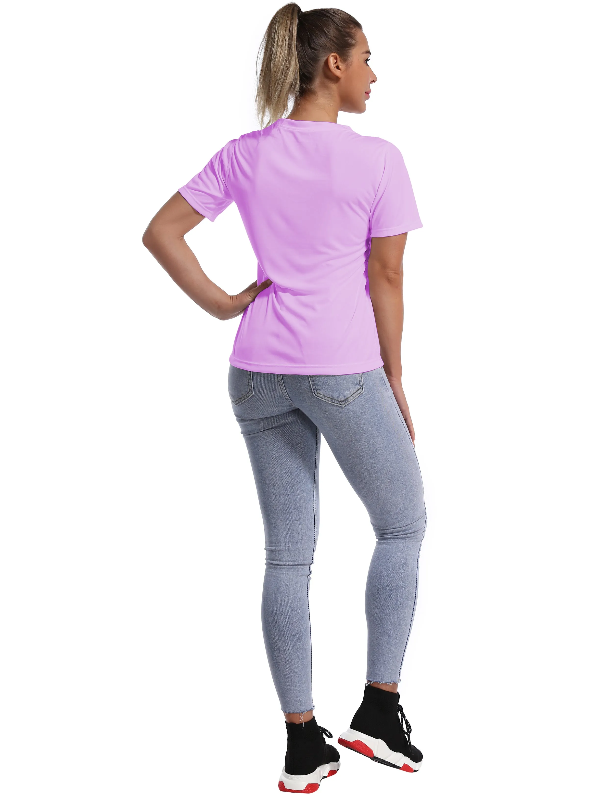 V-Neck Short Sleeve Athletic Shirts purple_yoga