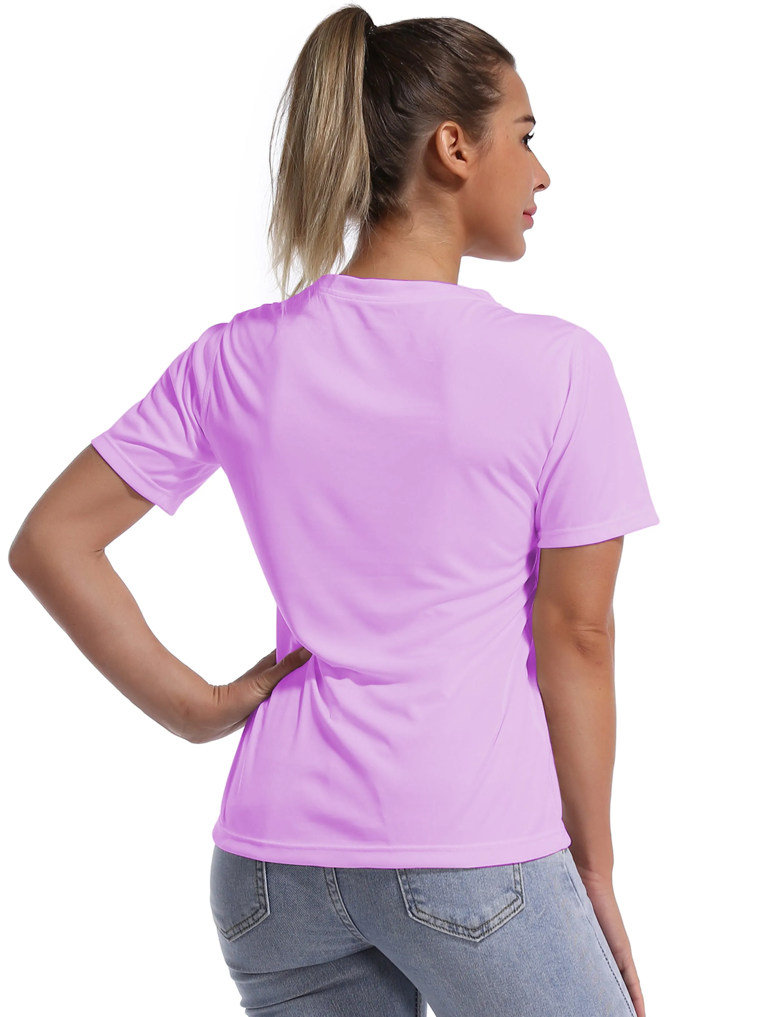 V-Neck Short Sleeve Athletic Shirts purple_yoga