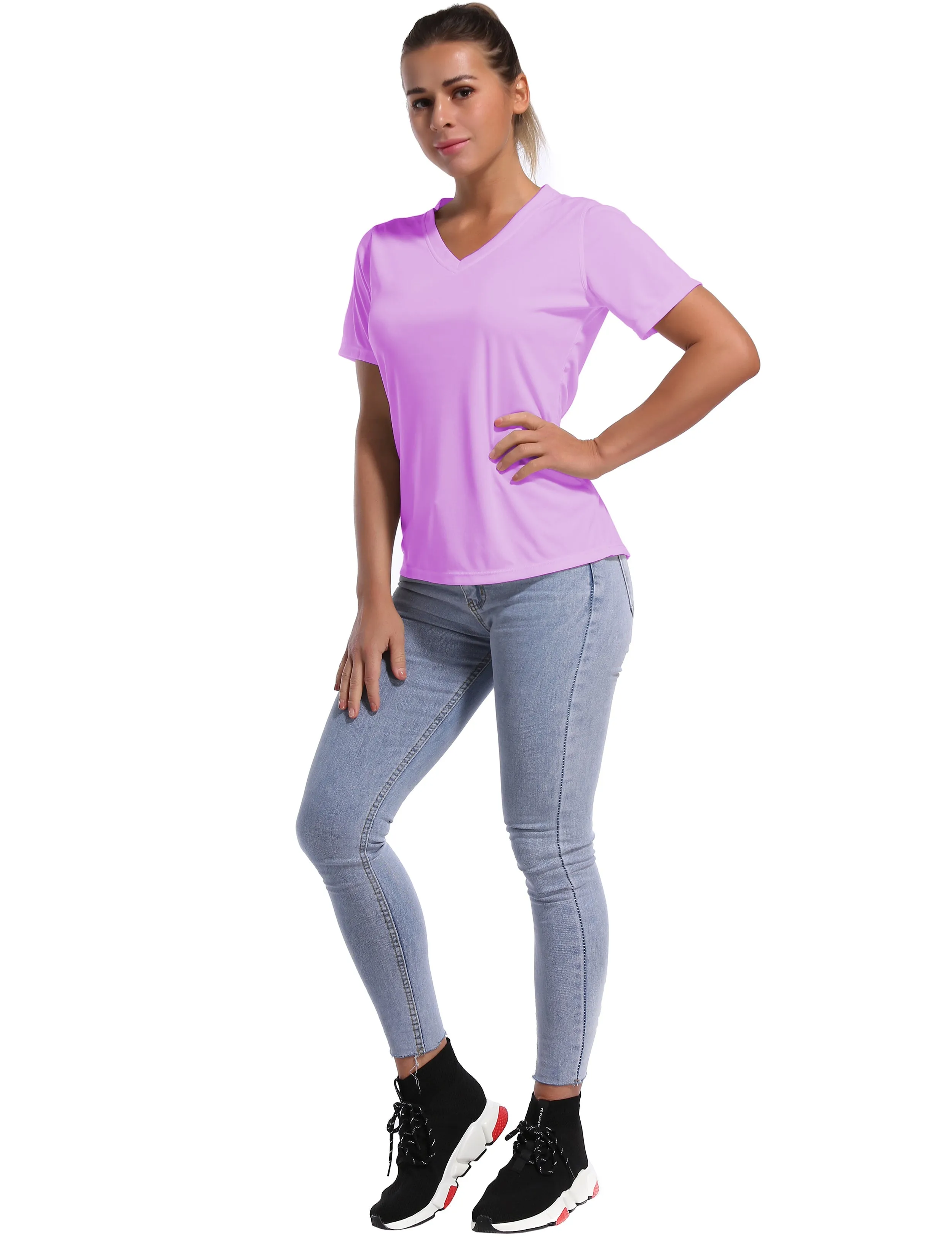 V-Neck Short Sleeve Athletic Shirts purple_yoga