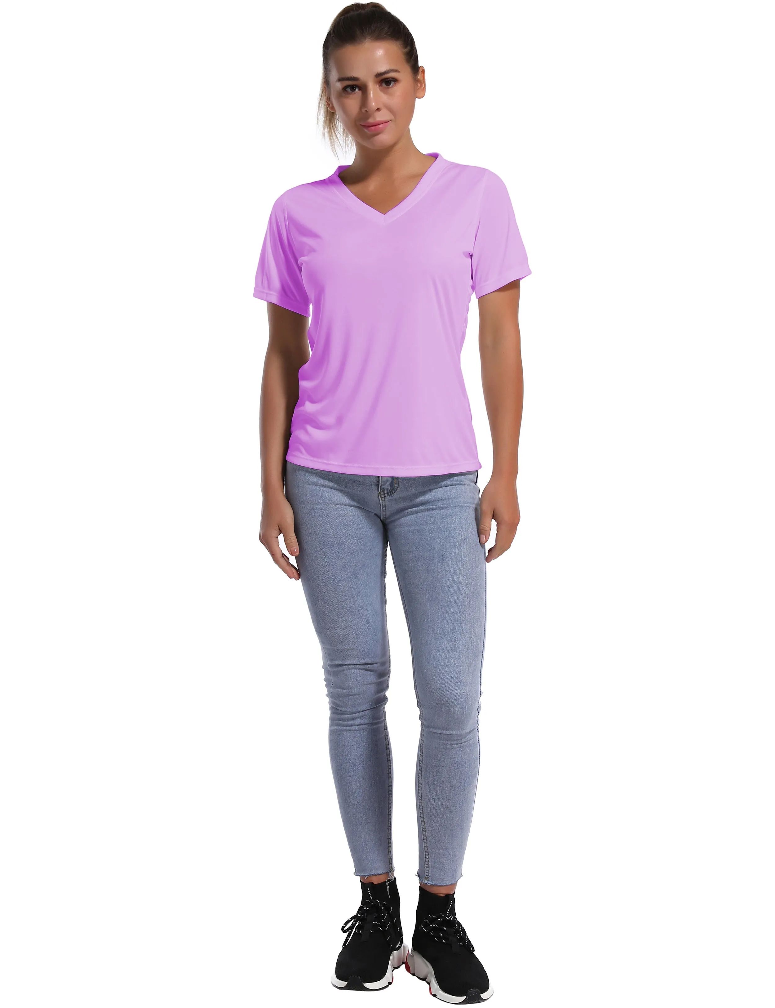V-Neck Short Sleeve Athletic Shirts purple_yoga