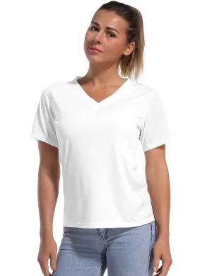 V-Neck Short Sleeve Athletic Shirts white_yoga