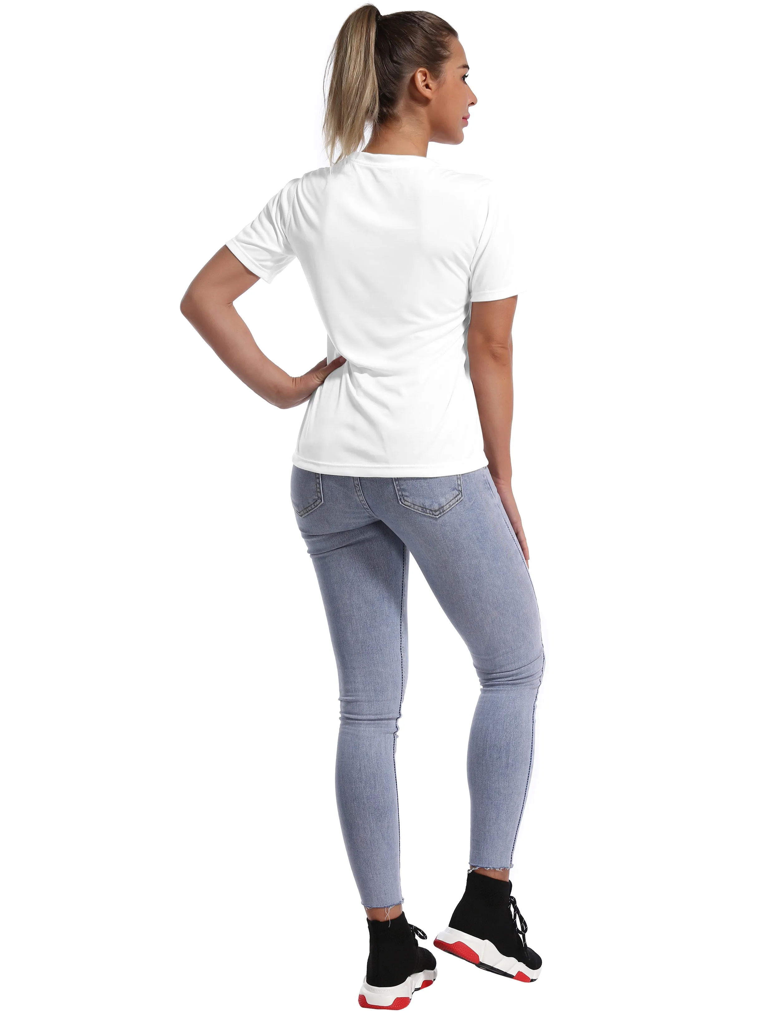 V-Neck Short Sleeve Athletic Shirts white_yoga