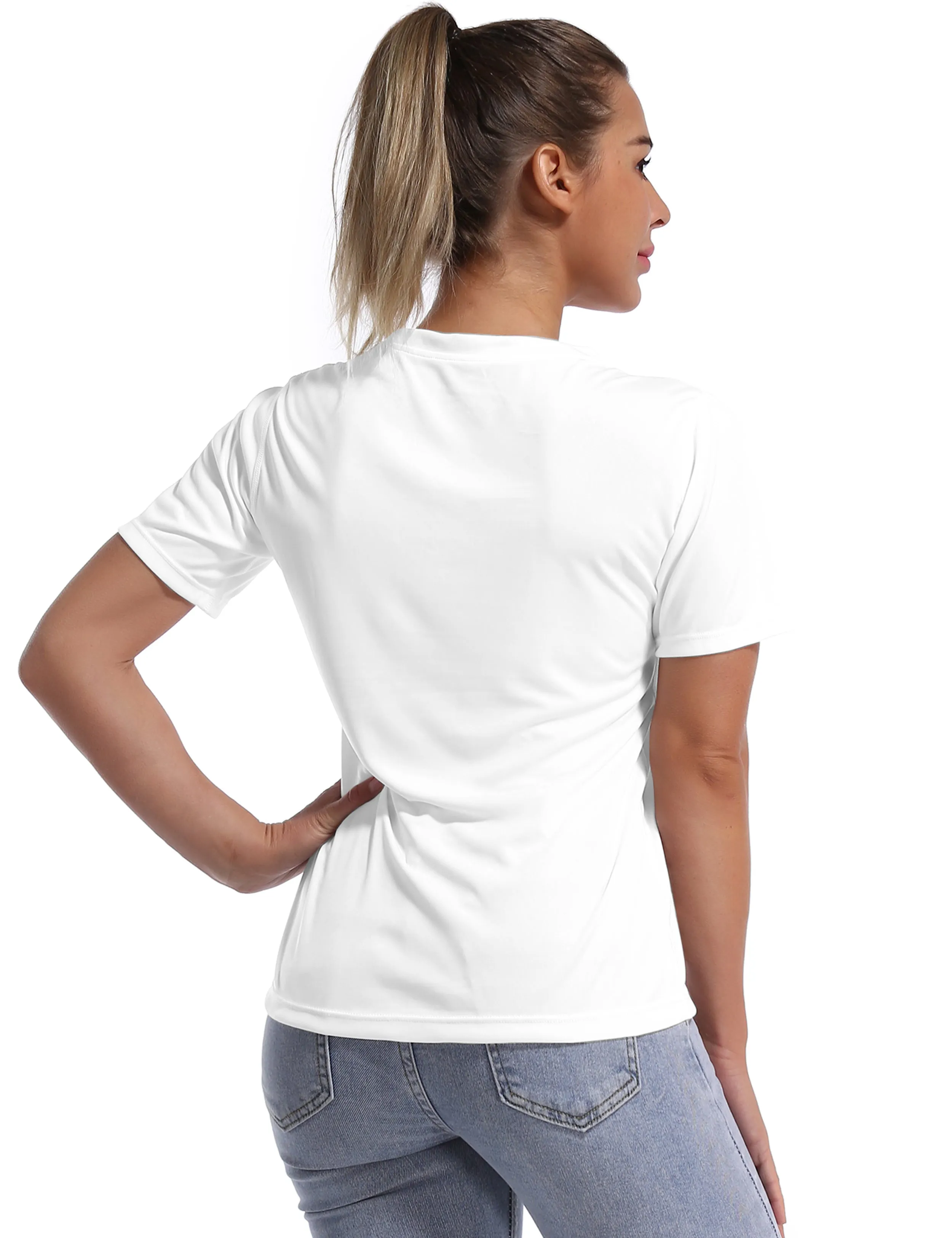 V-Neck Short Sleeve Athletic Shirts white_yoga