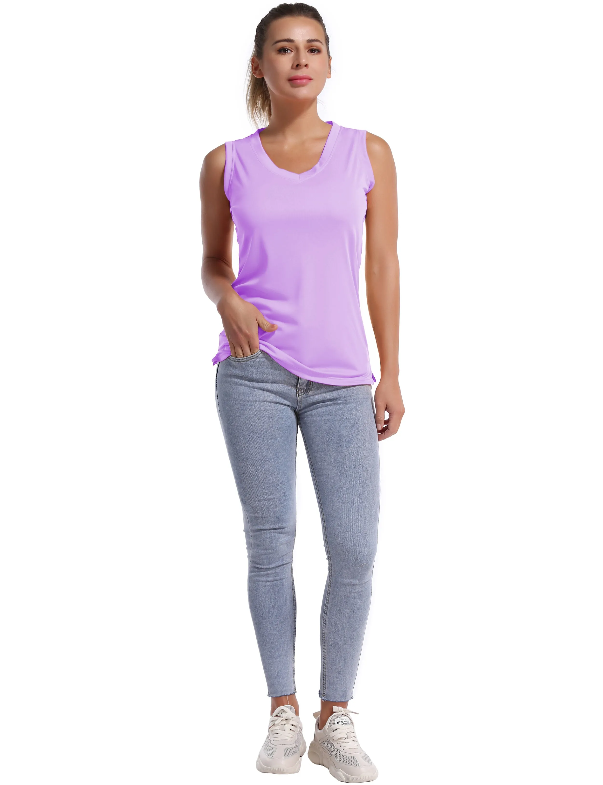 V Neck Sleeveless Athletic Shirts purple_Pilates