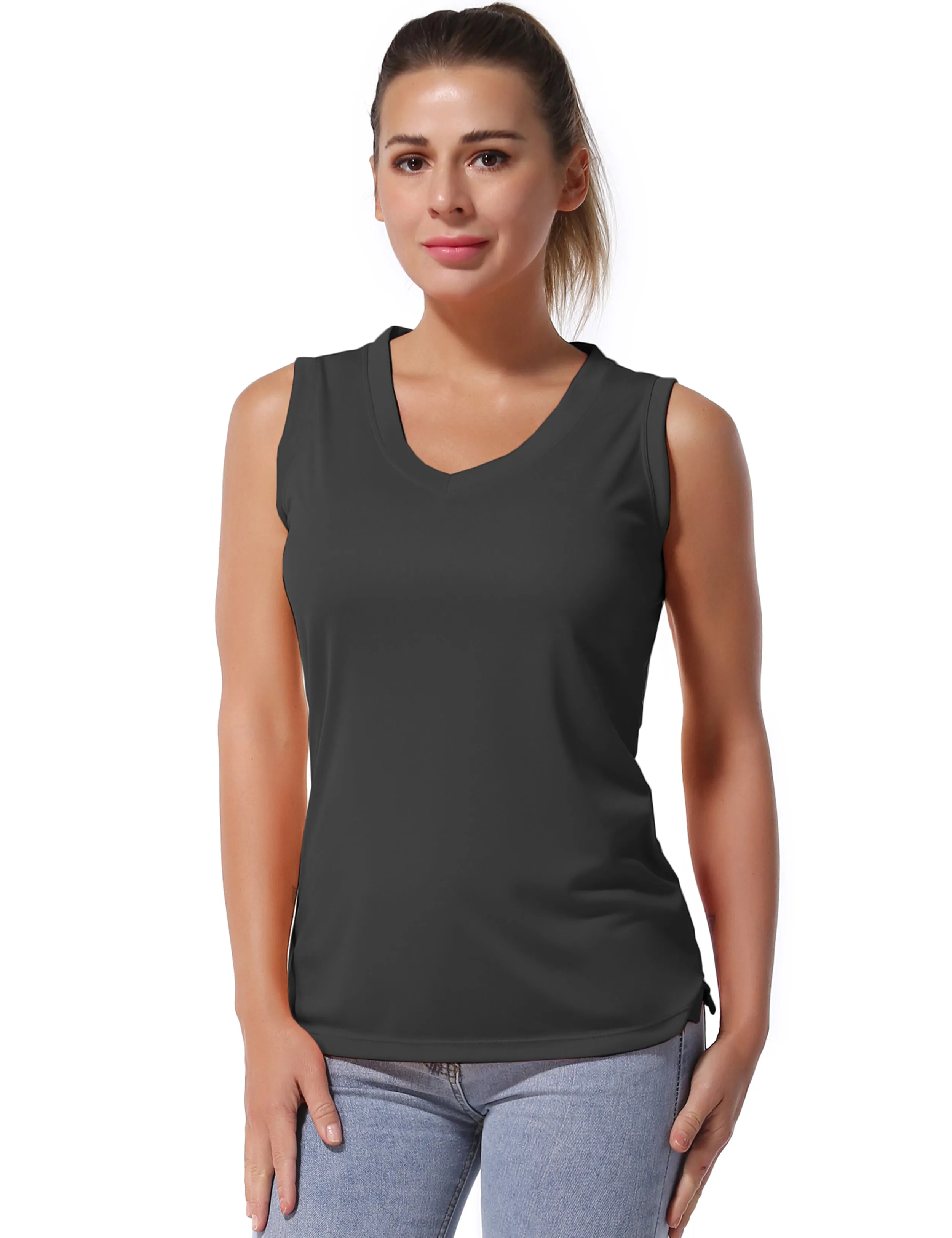 V Neck Sleeveless Athletic Shirts shadowcharcoal_Running