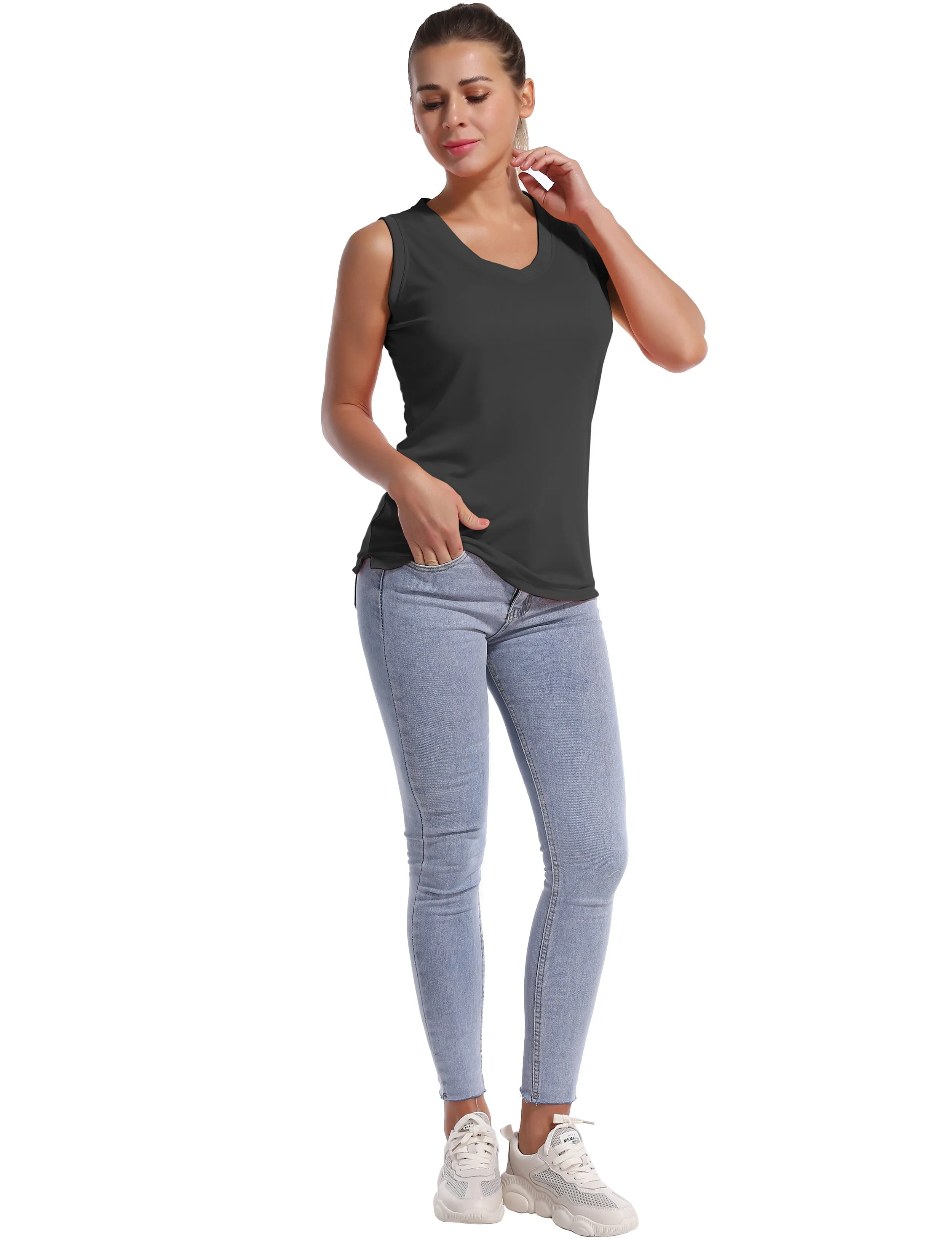 V Neck Sleeveless Athletic Shirts shadowcharcoal_Running
