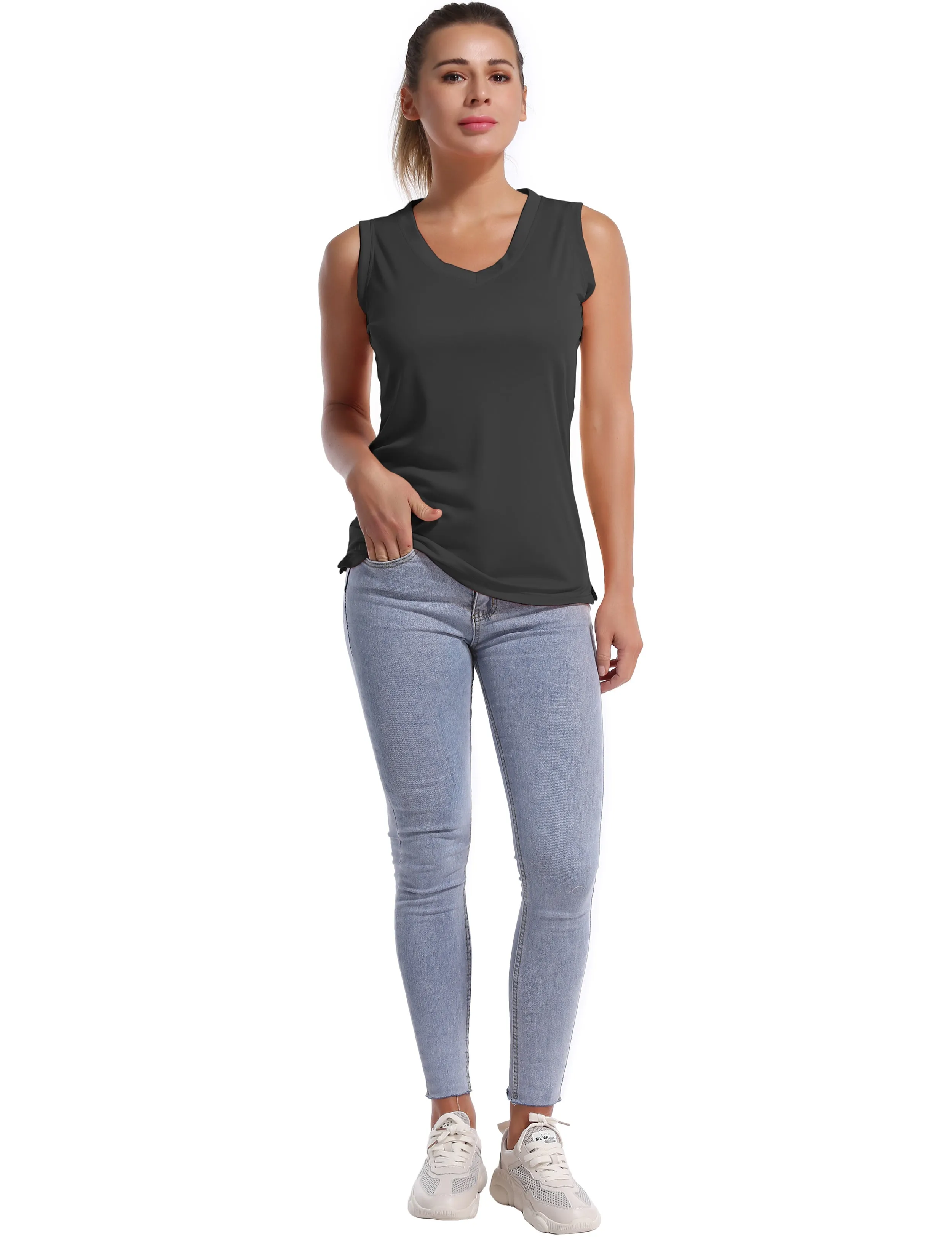 V Neck Sleeveless Athletic Shirts shadowcharcoal_Running