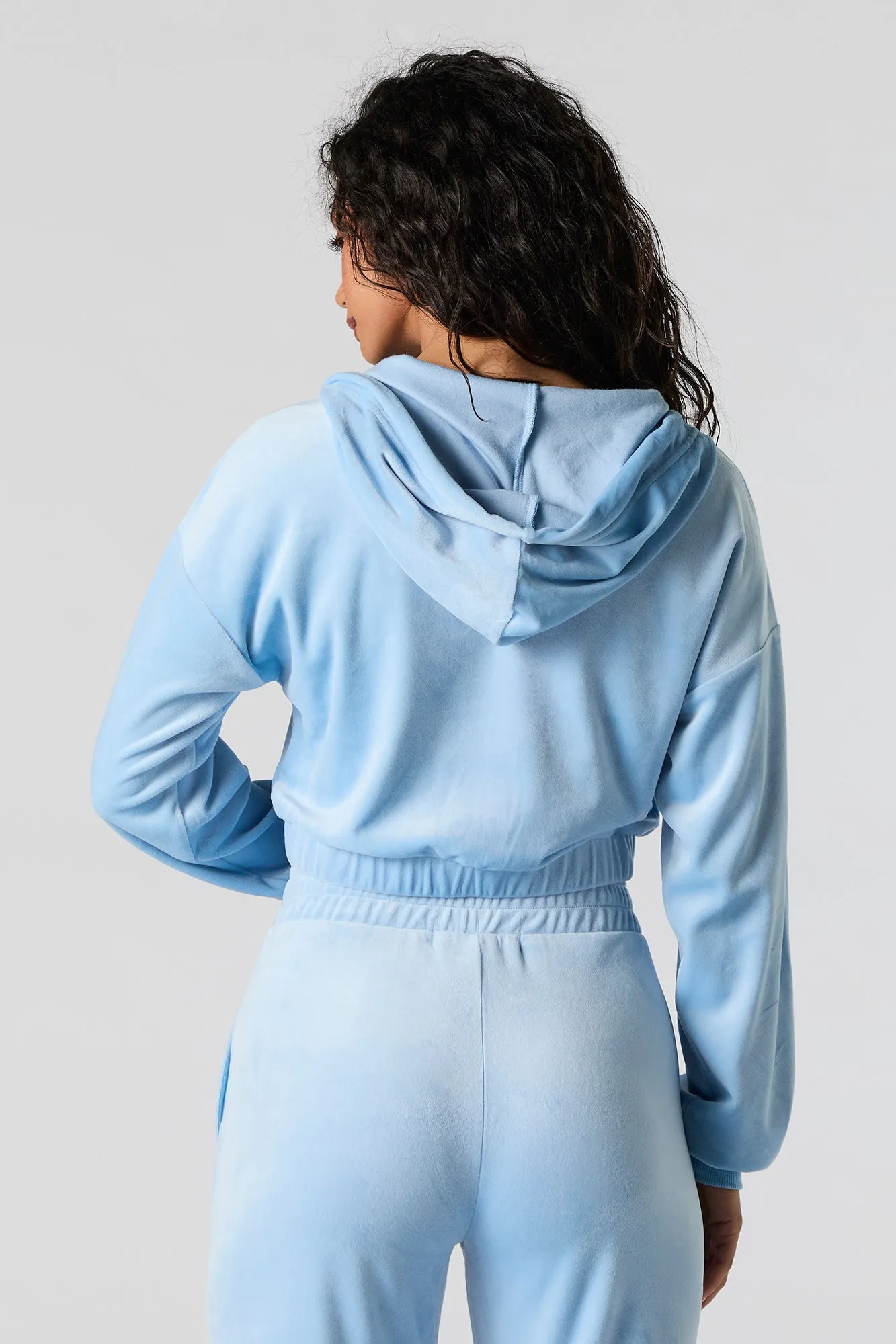Velour Cropped Zip-Up Hoodie