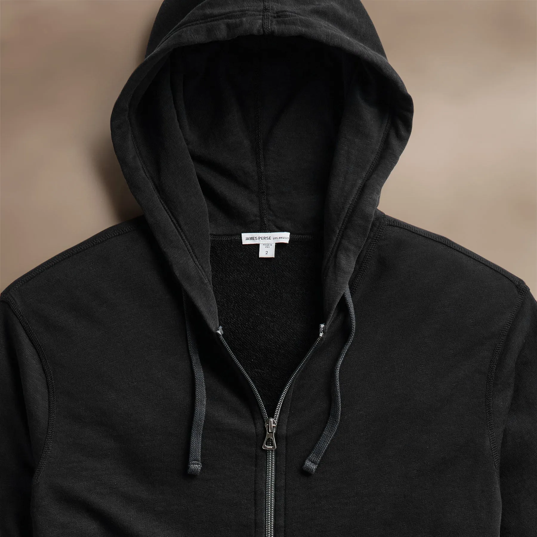 Vintage French Terry Zip Up Hoodie - Black