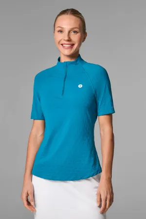 Women's Albatross Elbow Sleeve Mock Neck Top | Bluejay Diamond Jacquard