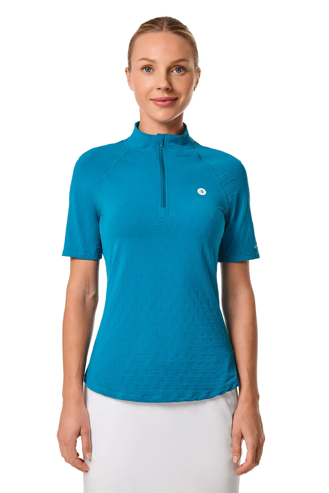 Women's Albatross Elbow Sleeve Mock Neck Top | Bluejay Diamond Jacquard