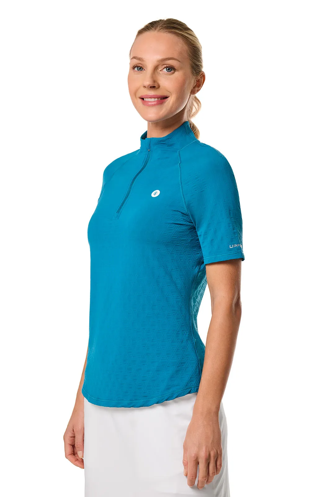 Women's Albatross Elbow Sleeve Mock Neck Top | Bluejay Diamond Jacquard